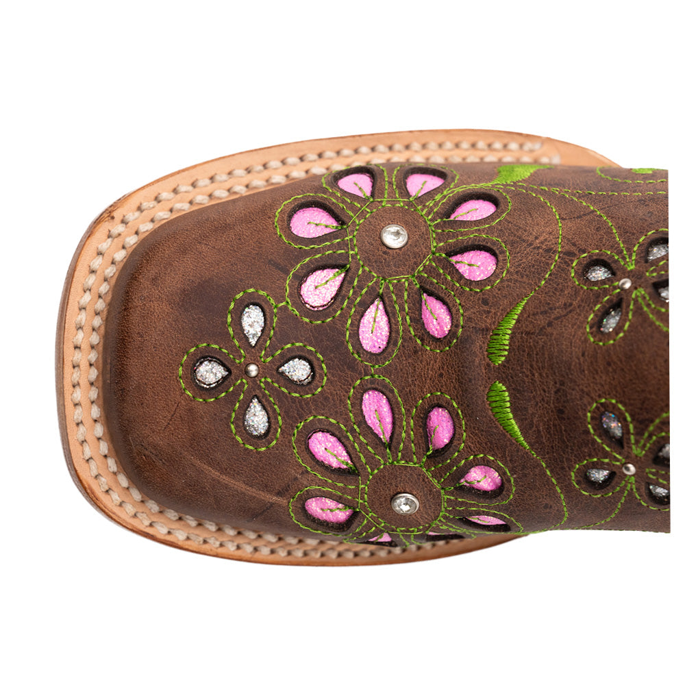 Blossom Tooled Inlay Embroidered Square Toe Pull On Cowboy Boots、mySite、gtrtttuynbv
