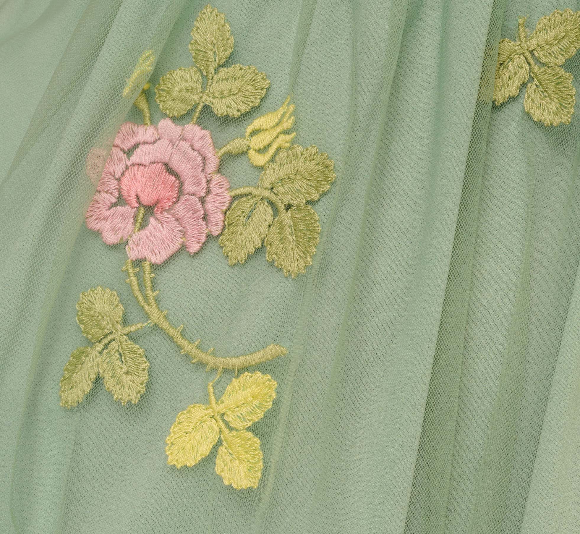 Floral Embroidered Maxi Dress With Sheer Flutter Sleeves In Sage Multi、mySite、solidvoid