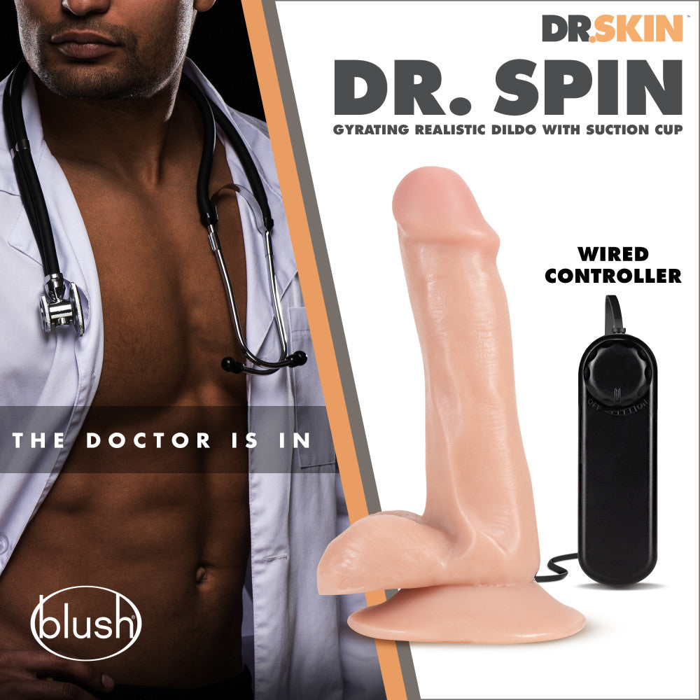 Dr. Skin By Blush® | Dr. Spin Realistic G-Spot Vanilla 6.5-Inch Long Remote Control Vibrating Dildo With Suction Cup Base、mySite、bottomscart
