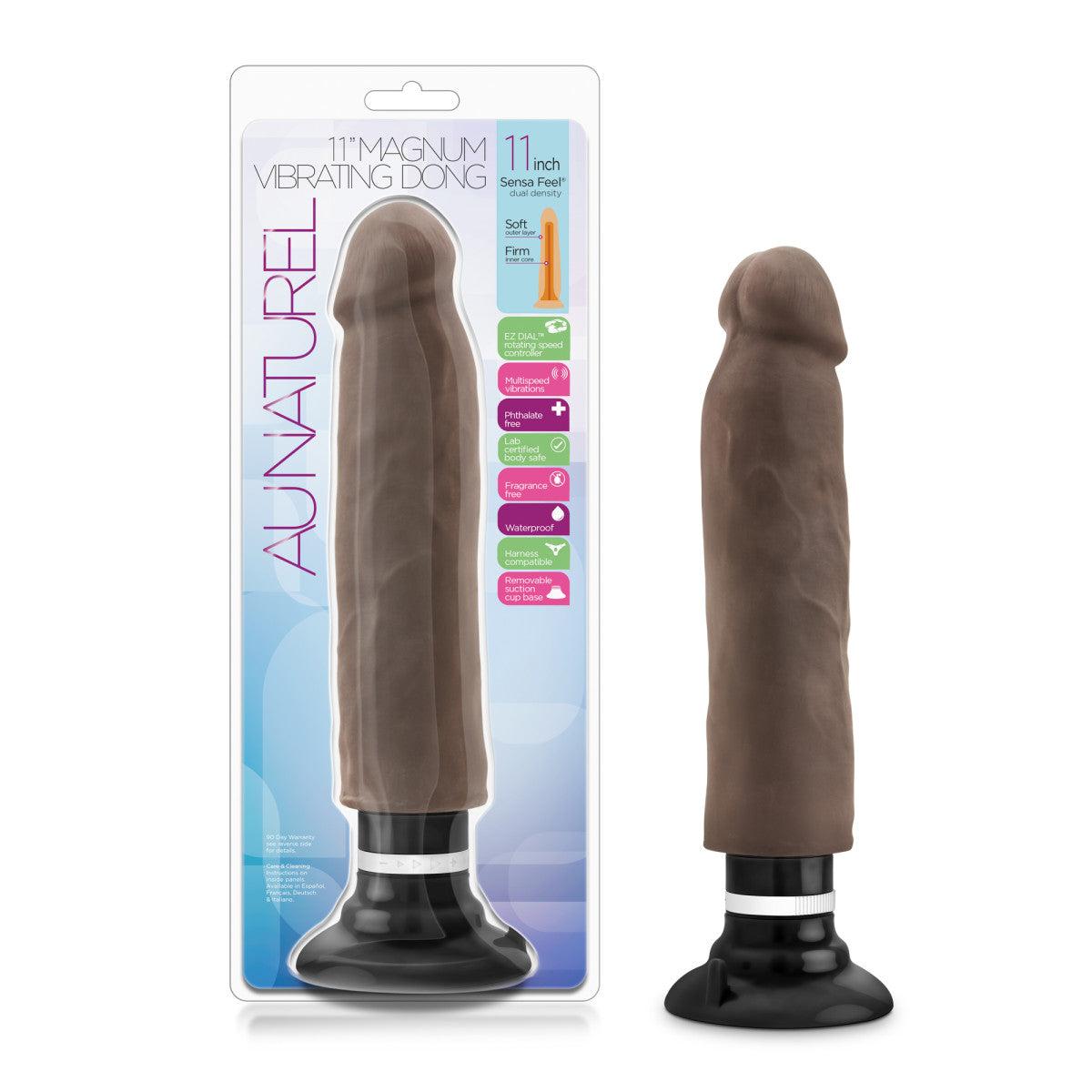 Au Naturel By Blush® | Realistic Chocolate 11-Inch Long Vibrating Dildo With Suction Cup Base、mySite、bottomscart