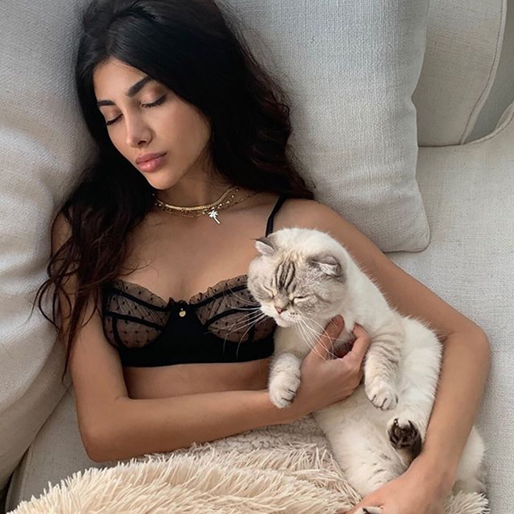 Black Polka Dotted See Through Bralette Set、mySite、bengalsvssteelers