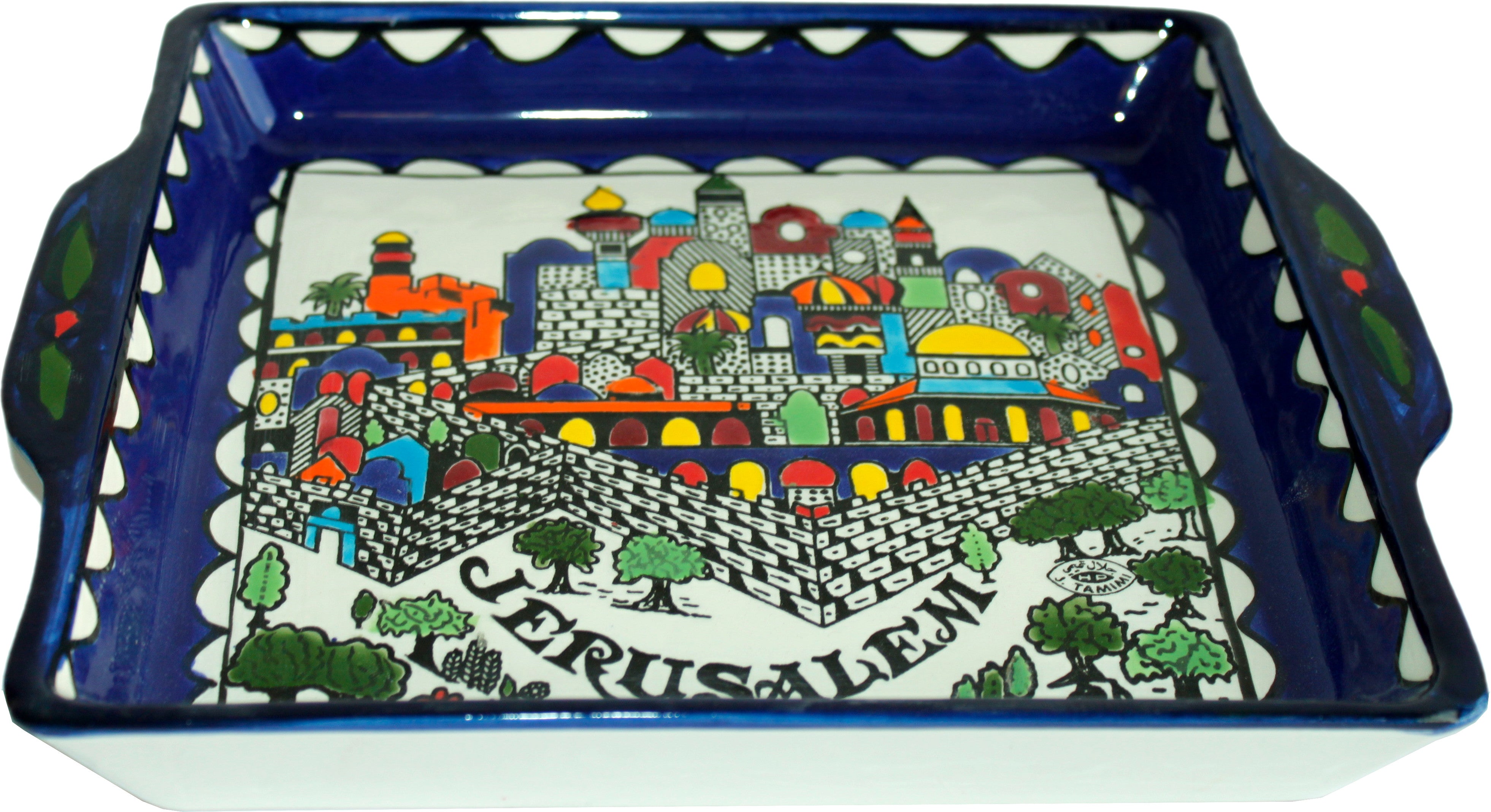 Holy Land Market Armenian Ceramic Jerusalem City square Bread/Matzah Seder Plate - 9.5 Inches - Asfour Outlet Trademark、mySite、topwebapps