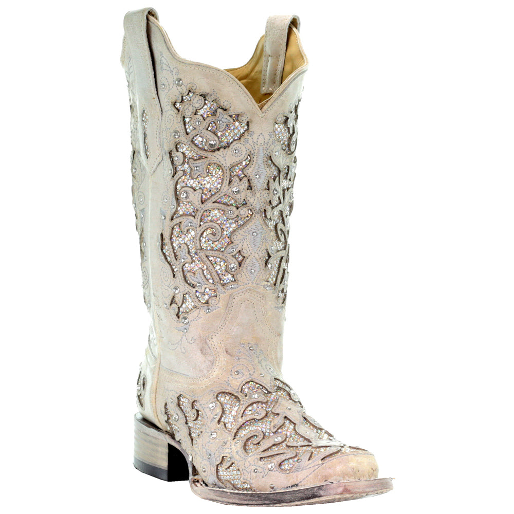 Glitter Studded Tooled Inlay Square Toe Cowboy Boots、mySite、gtrtttuynbv