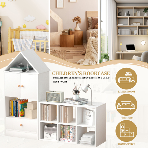 Versatile Children's Bookshelf with House-Shaped Design, Multi-Functional Storage for Books and Toys, Adjustable Placement, Durable Kids Organizer for Playroom or Bedroom Easy Assembly & Safe for Kid、、casual