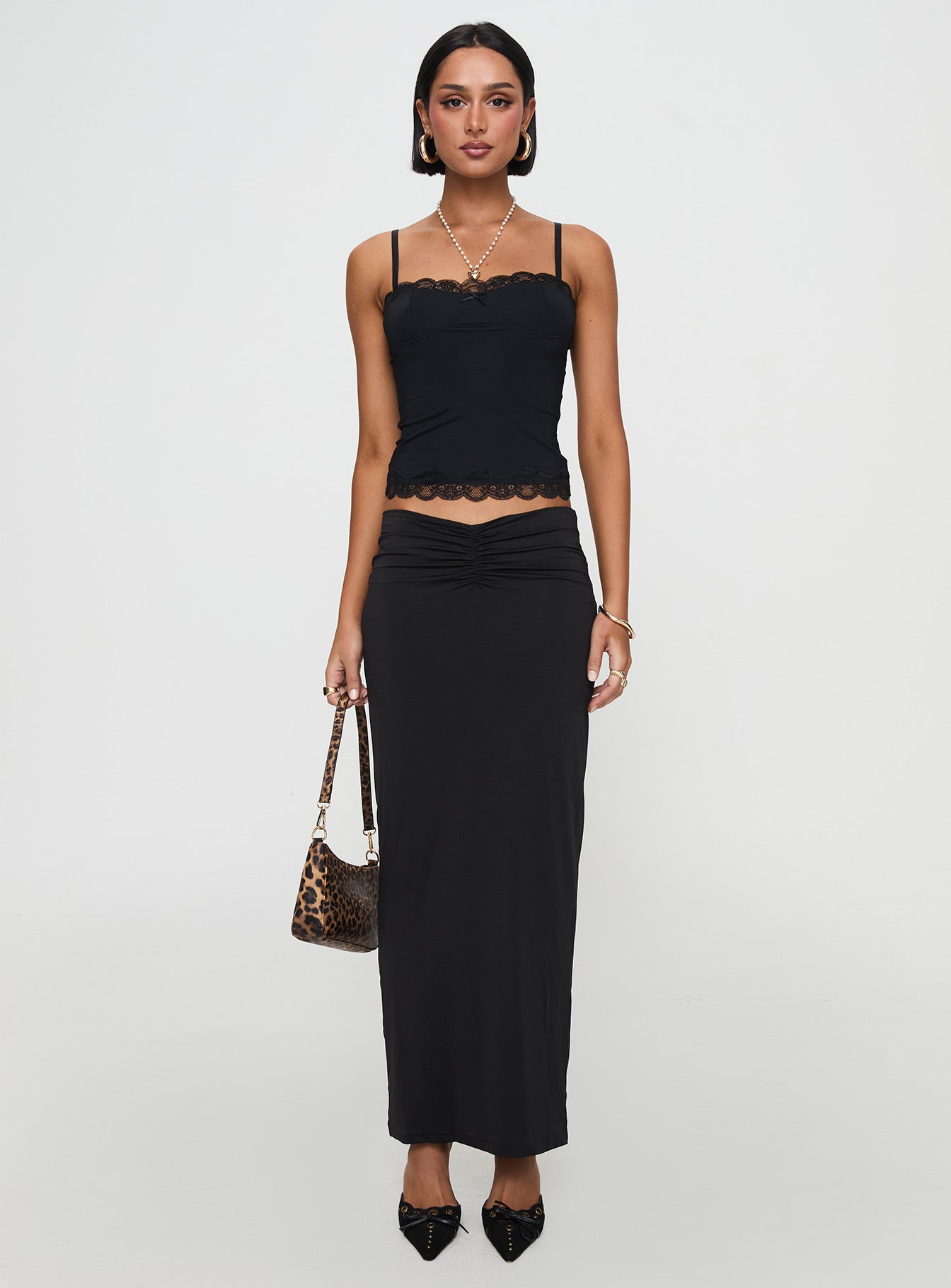 Kalyn Ruched Front Maxi Skirt Black、mySite、solidvoid