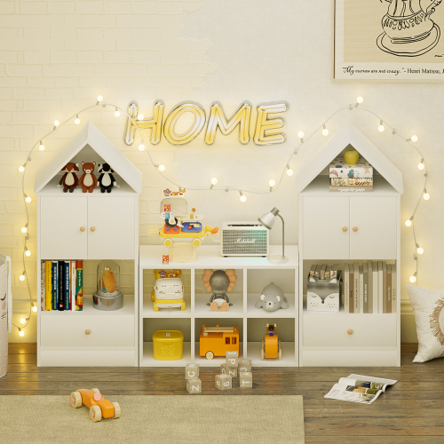 Versatile Children's Bookshelf with House-Shaped Design, Multi-Functional Storage for Books and Toys, Adjustable Placement, Durable Kids Organizer for Playroom or Bedroom Easy Assembly & Safe for Kid、、casual