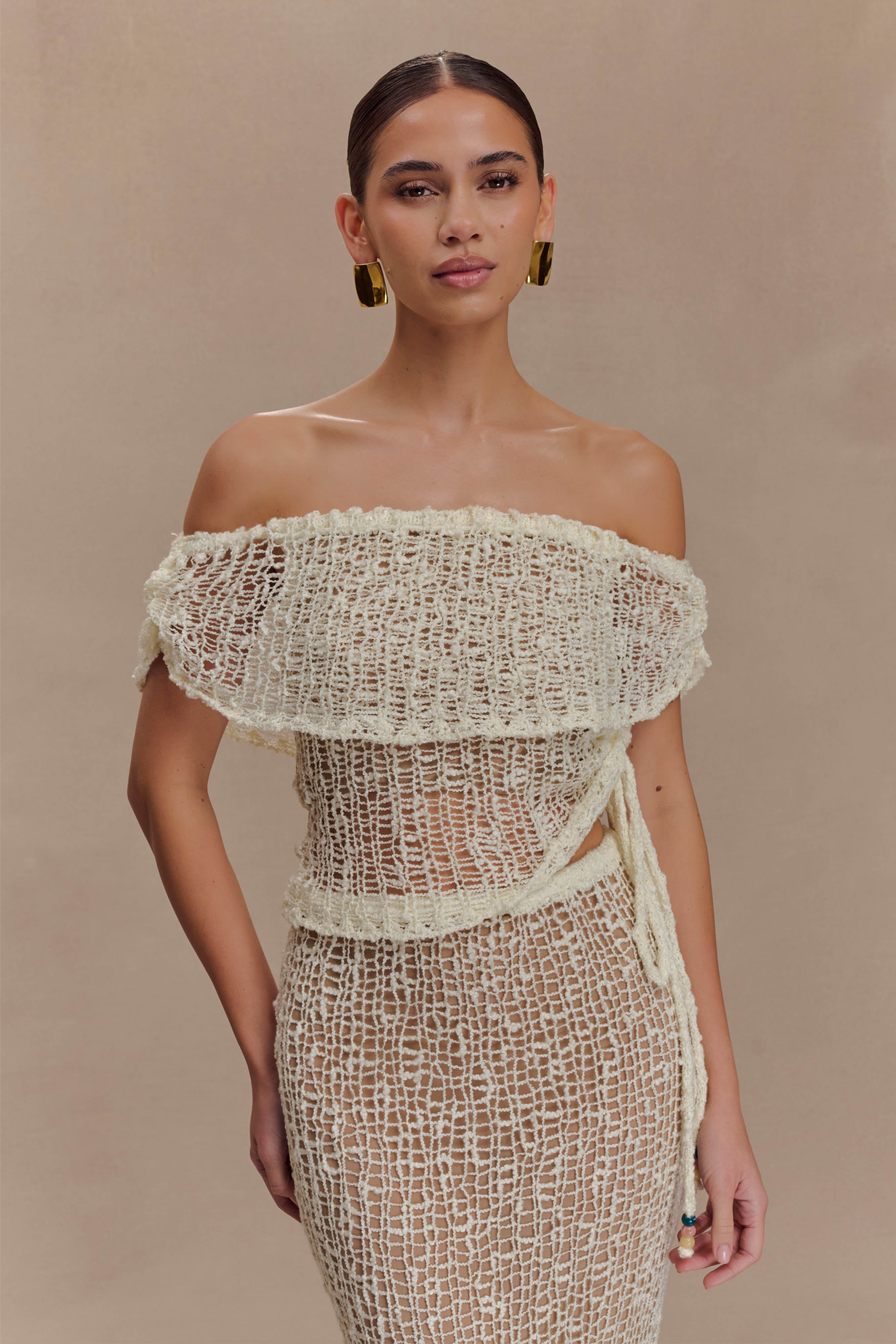 Cordelia Off Shoulder Knit Top - Ivory、mySite、solidvoid