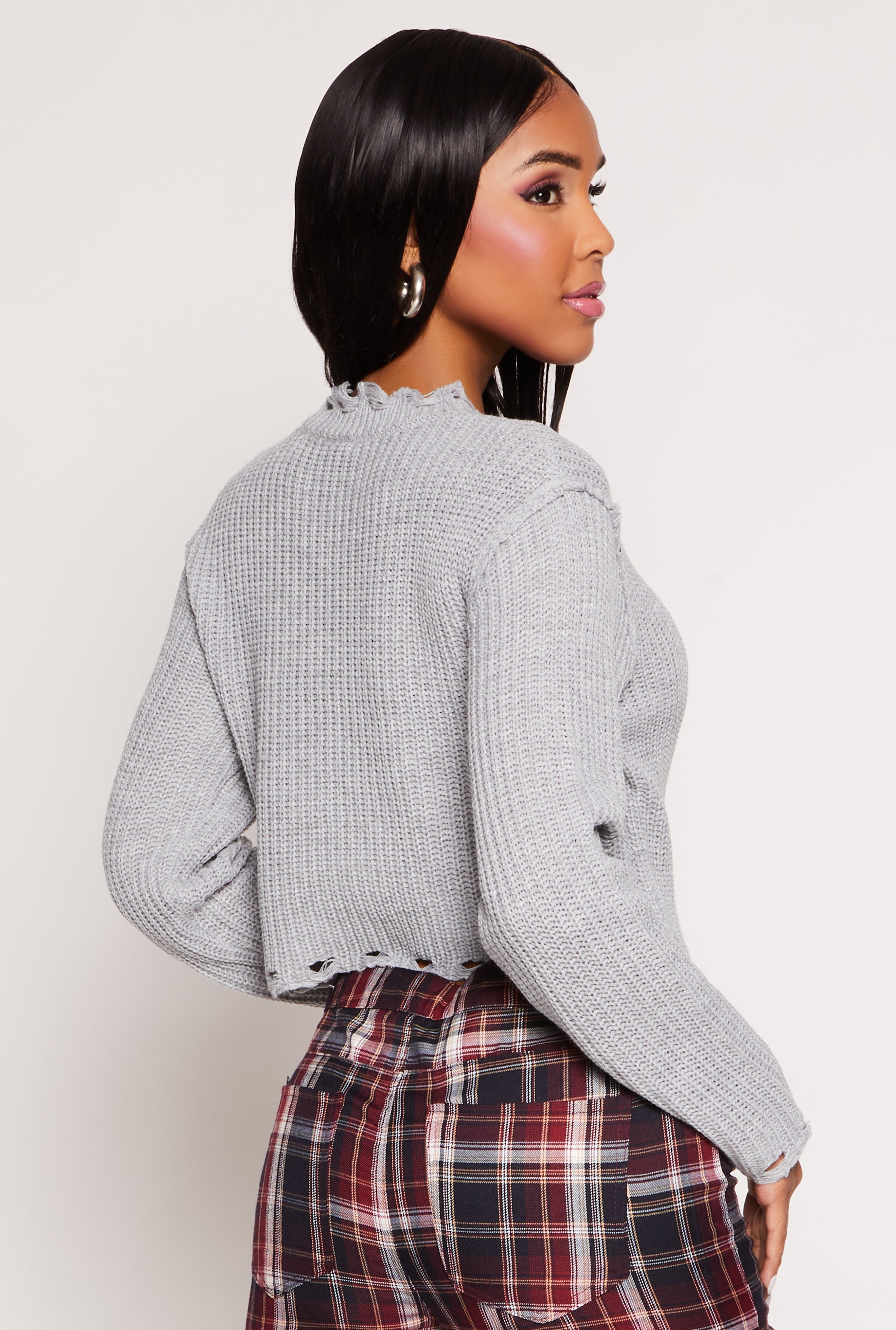 Distressed Hem Cropped Sweater、mySite、camillekostekn