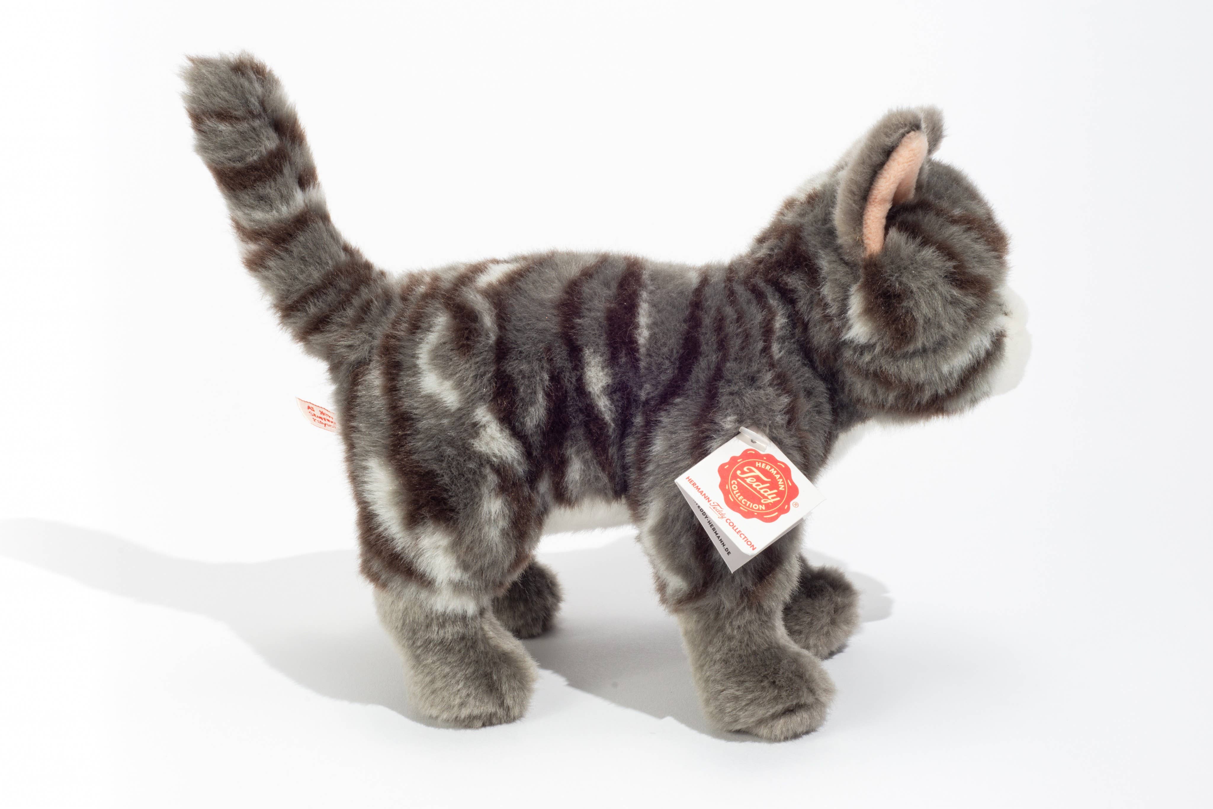 Plush Standing Grey and White Tabby Kitty Cat 20 cm - Teddy Hermann、mySite、g9winljtr