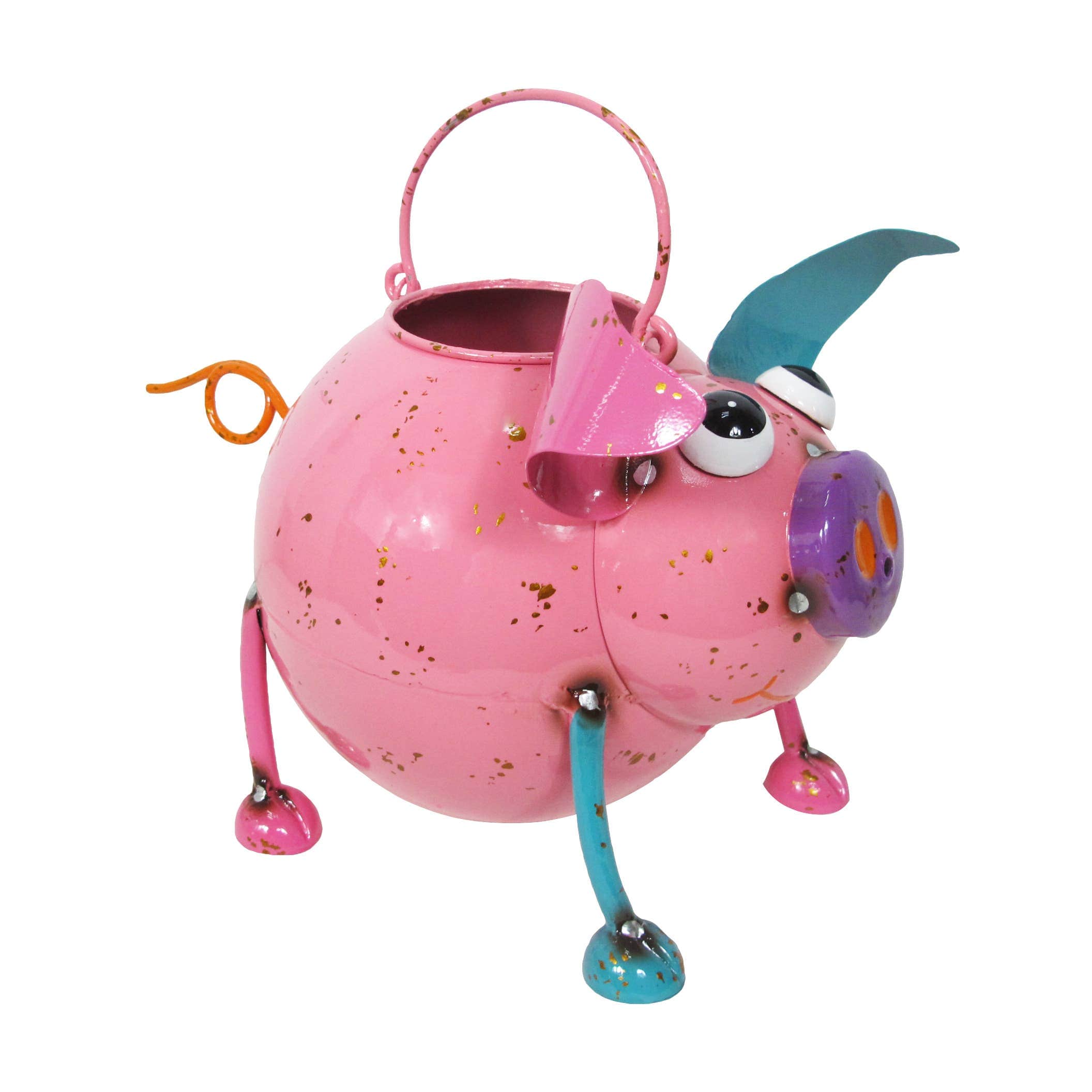Metal Pink Pig Watering Can-Continental Art Center - Colorful Enameled、mySite、g9winljtr