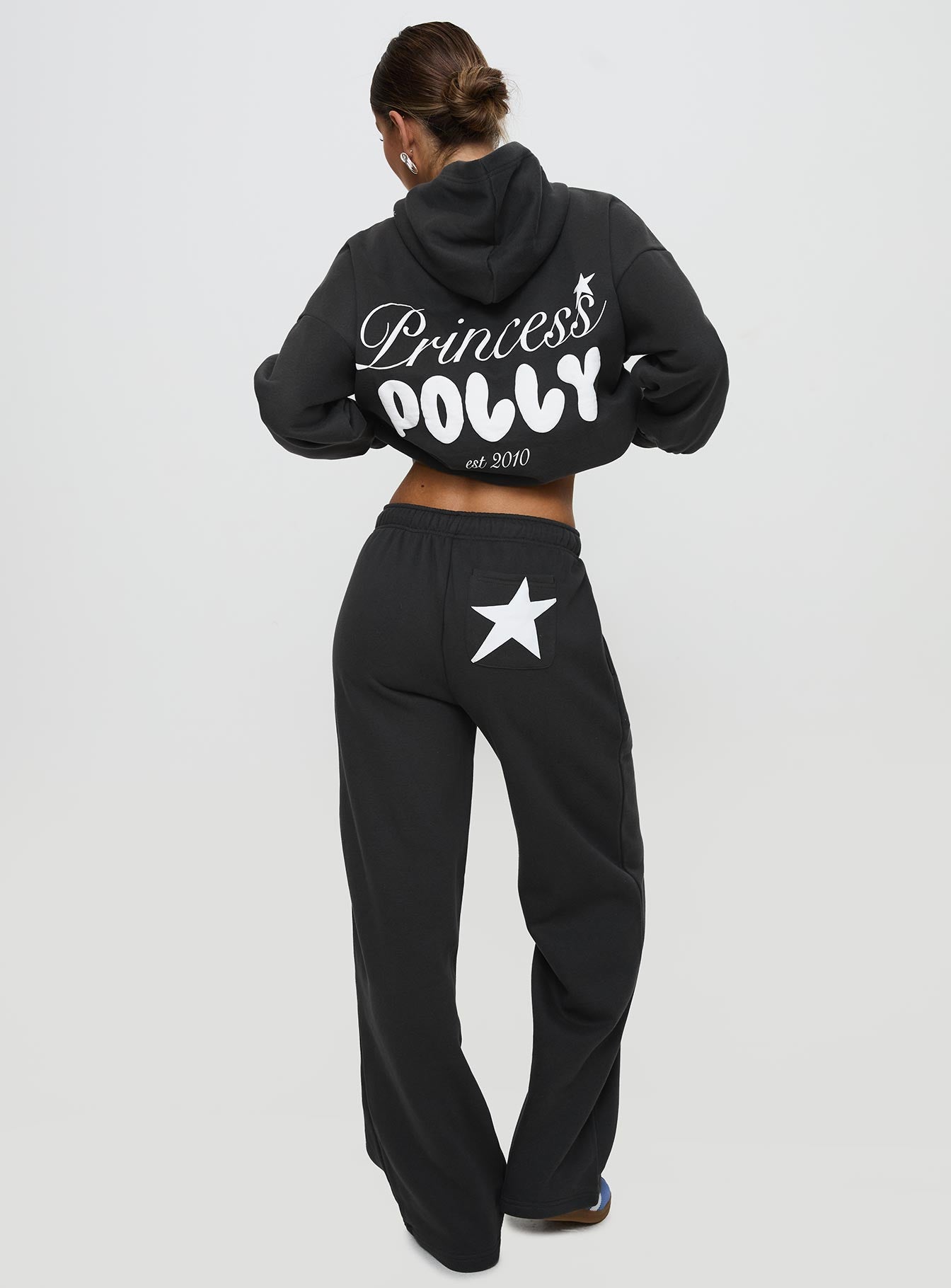 Princess Polly Wide Leg Track Pant Bubble Script Charcoal、mySite、solidvoid