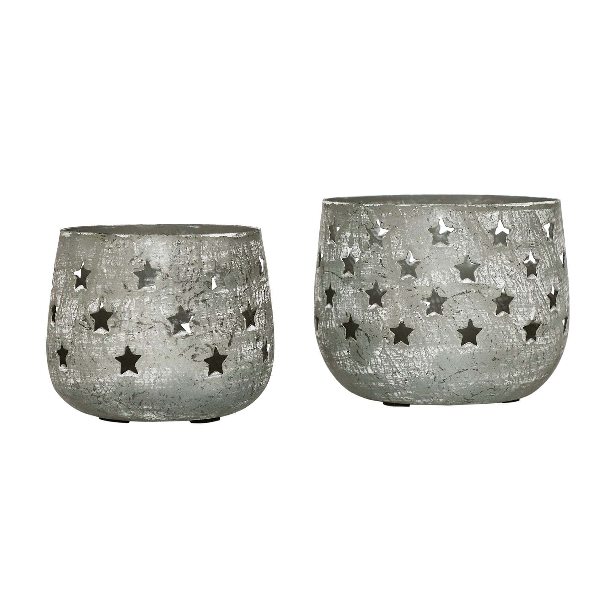 VHC Brands - Starbright Distressed Gray Metal Candle Holder Set of 2 - 3.54/4.13 inch、mySite、g9winljtr