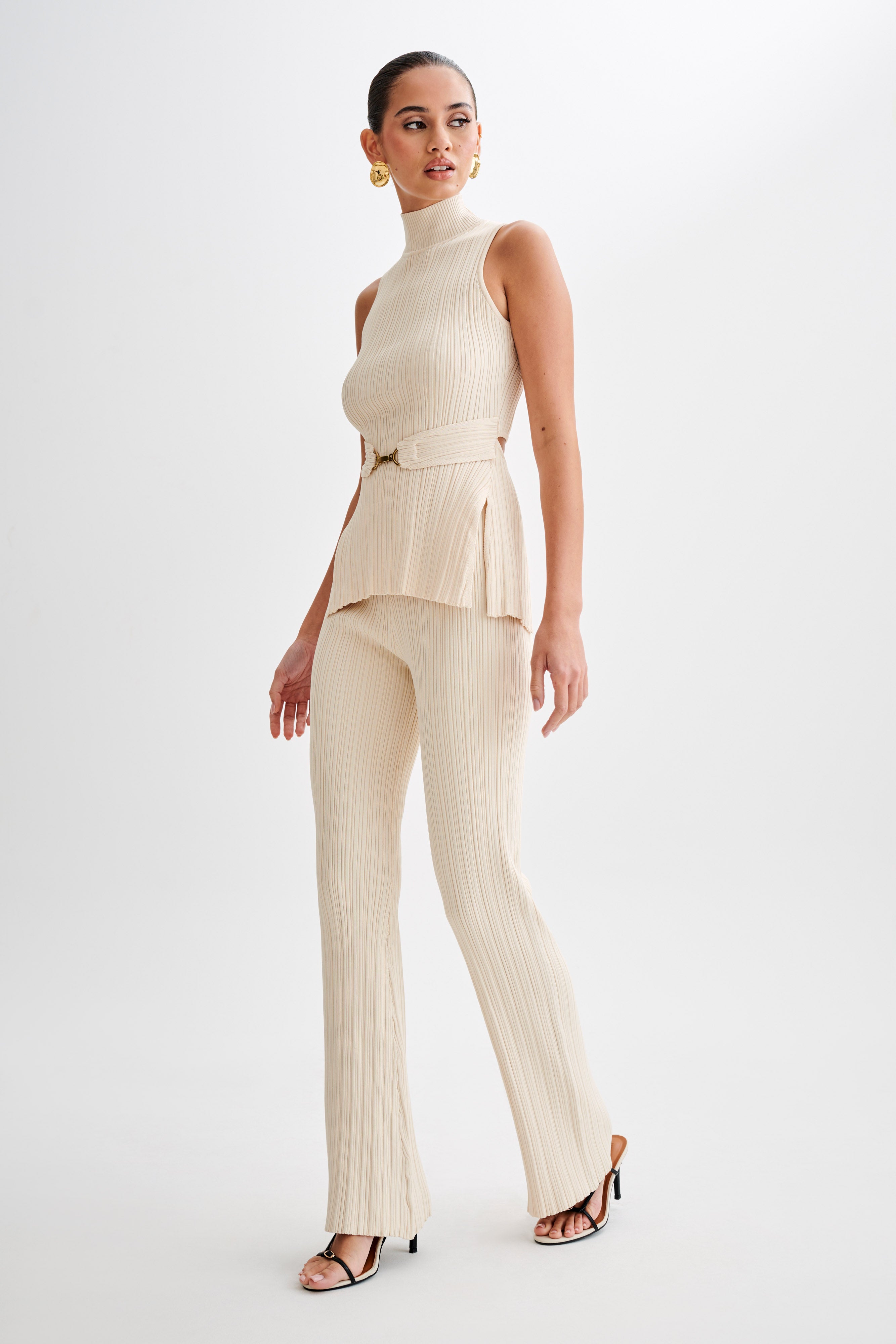 Chiara Straight Leg Rib Knit Pant - Cream、mySite、solidvoid