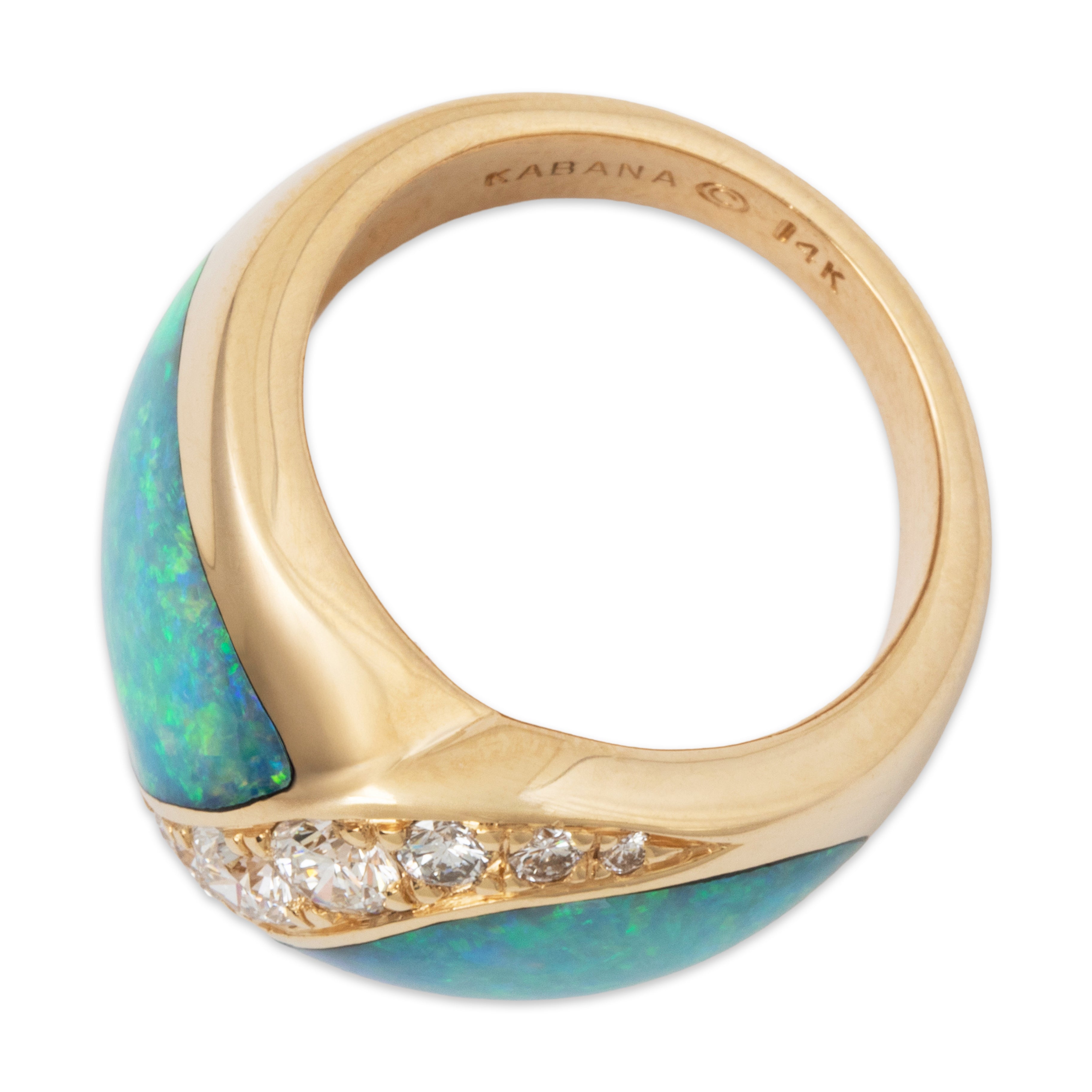 Vintage Large Kabana 14k Yellow Gold Opal .481cttw Diamond Exotic Seascape Ring、mySite、hinf8tx79