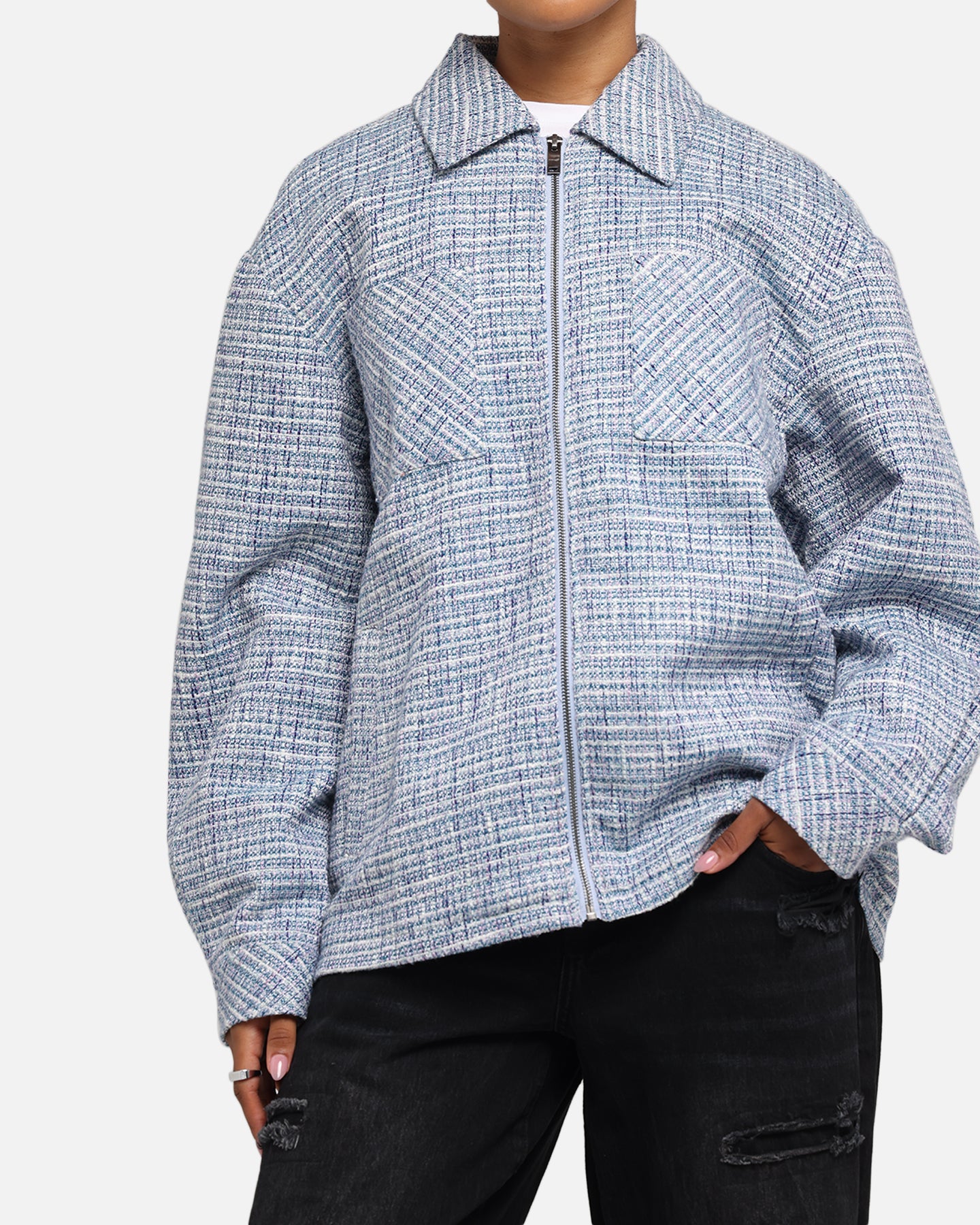 XXIII Boucle Tweed Zip Jacket Teal/Blue/Purple、mySite、zt4zffjzw