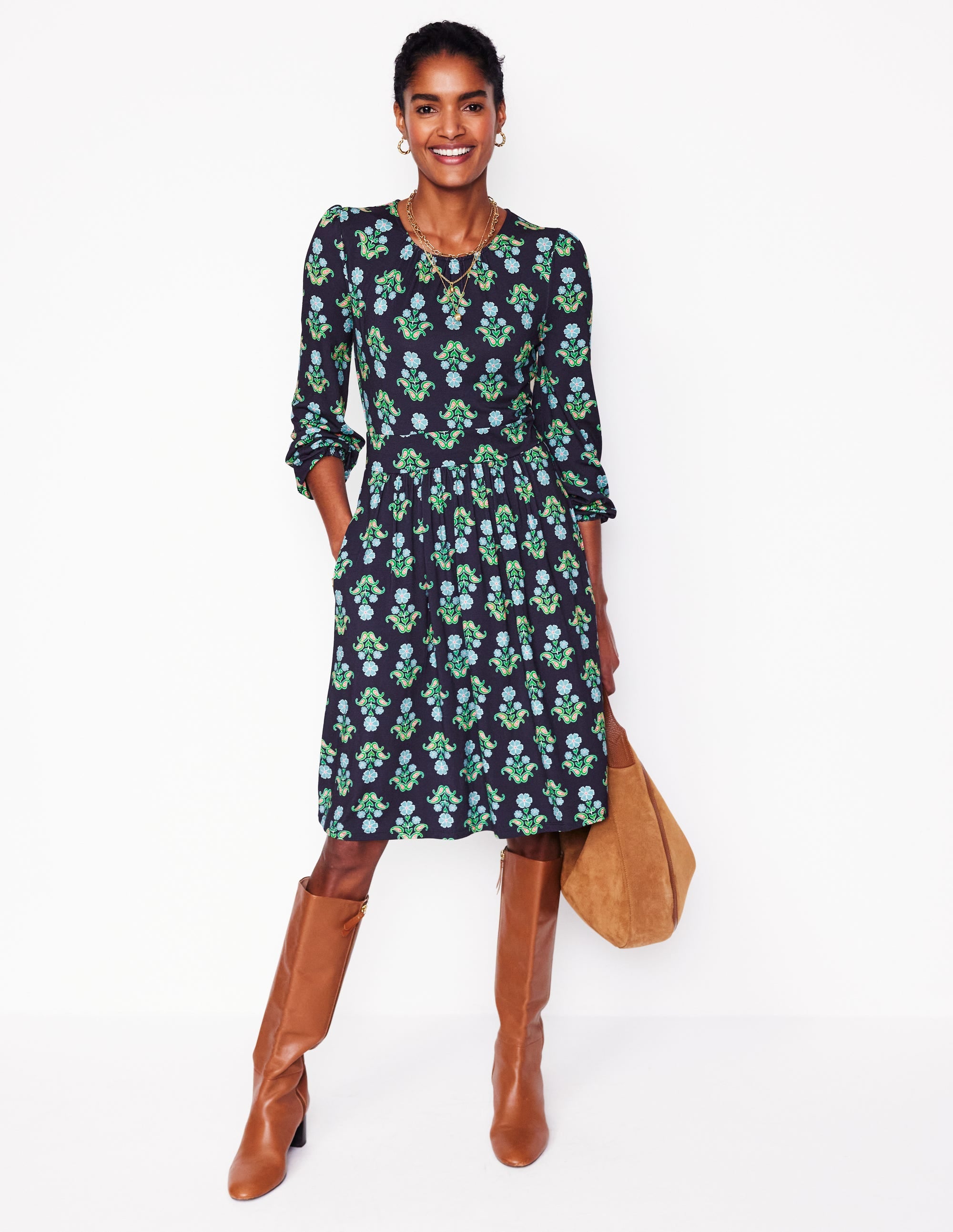  Alexandra Blouson Jersey Dress-French Navy, Pansy Stamp、mySite、ashleygrahame