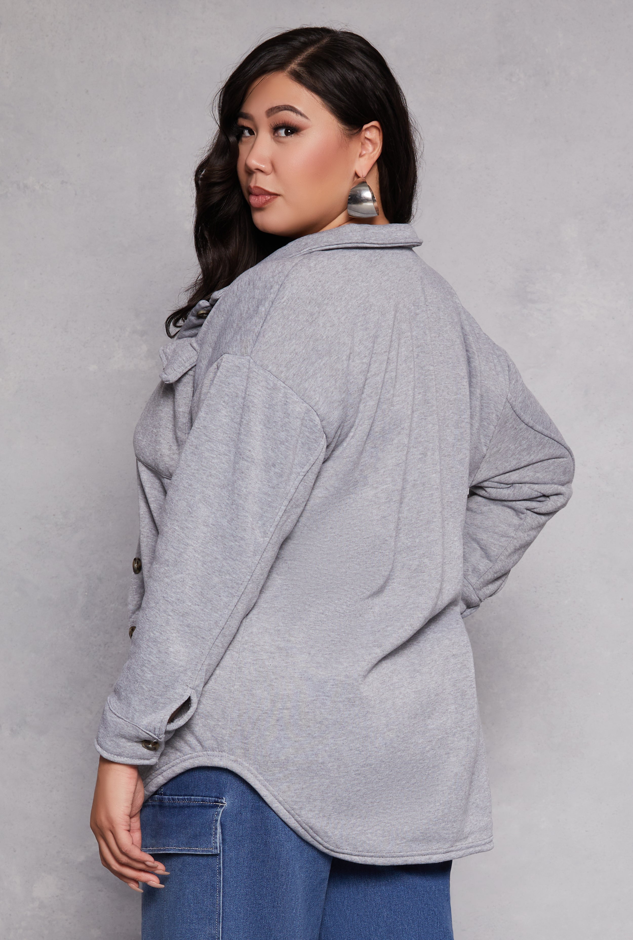 Plus Size Sherpa Lined Shacket、mySite、camillekostekn