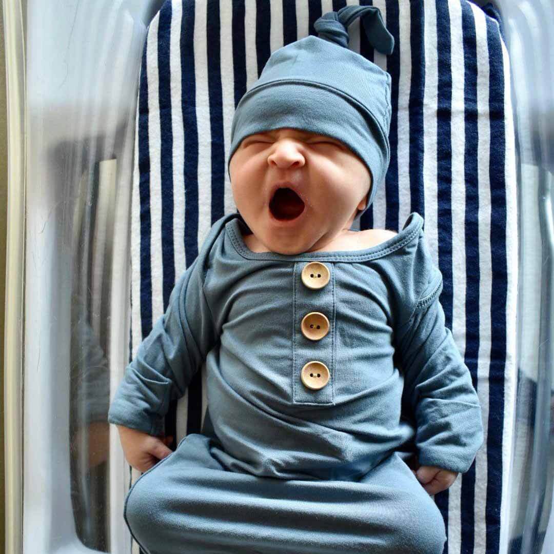  Solid Dusty Blue Bamboo Baby Knot Gown & Hat、mySite、layawaytickets