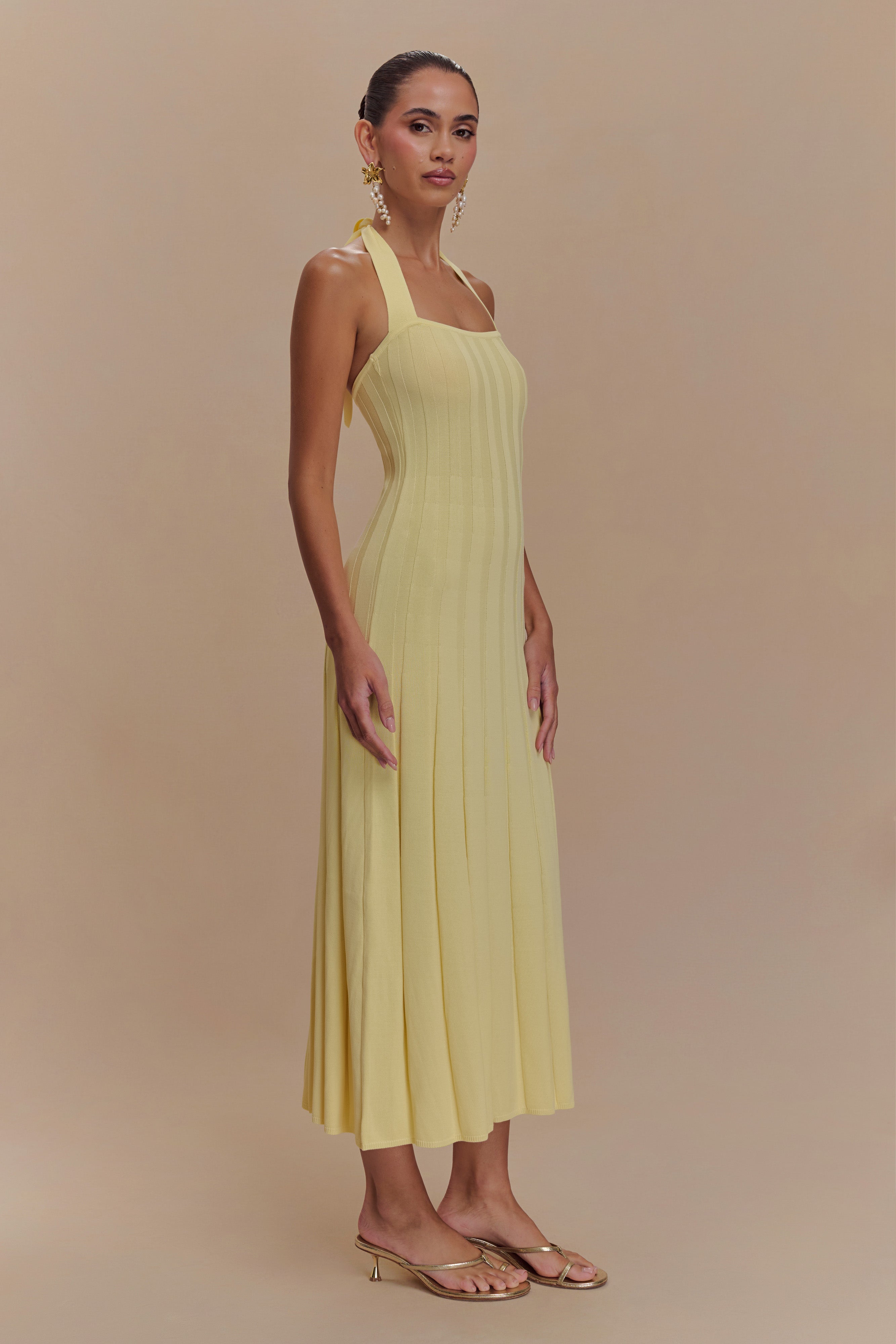 Jacqui Halter Knit Midi Dress - Lemon、mySite、solidvoid