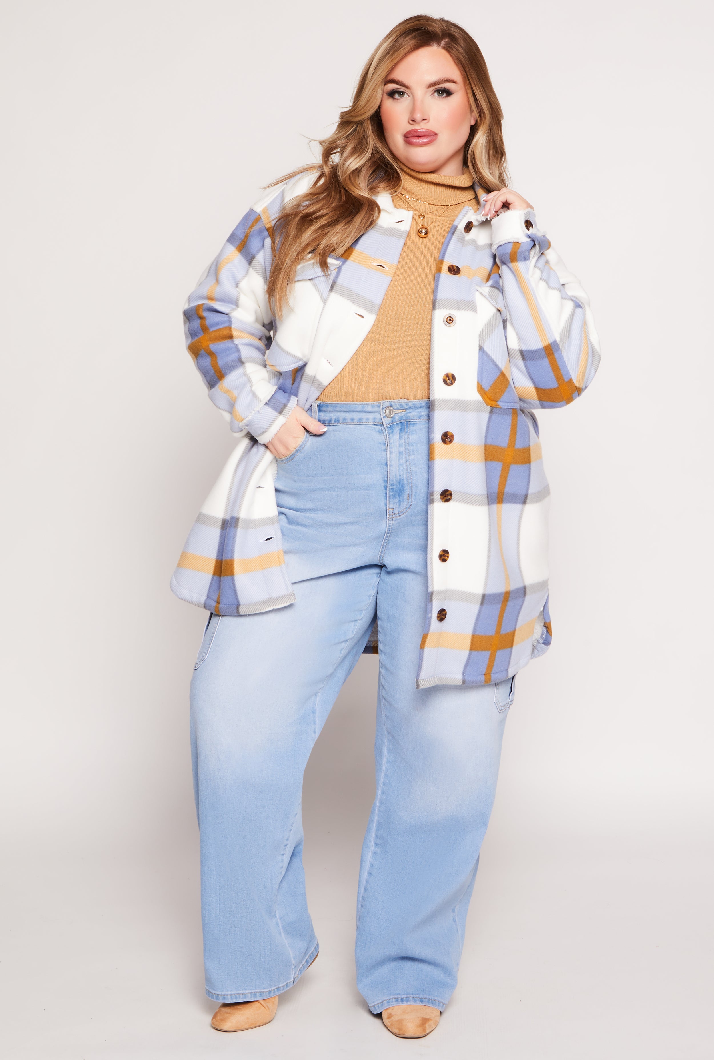 Plus Size Plaid Long Shacket、mySite、camillekostekn