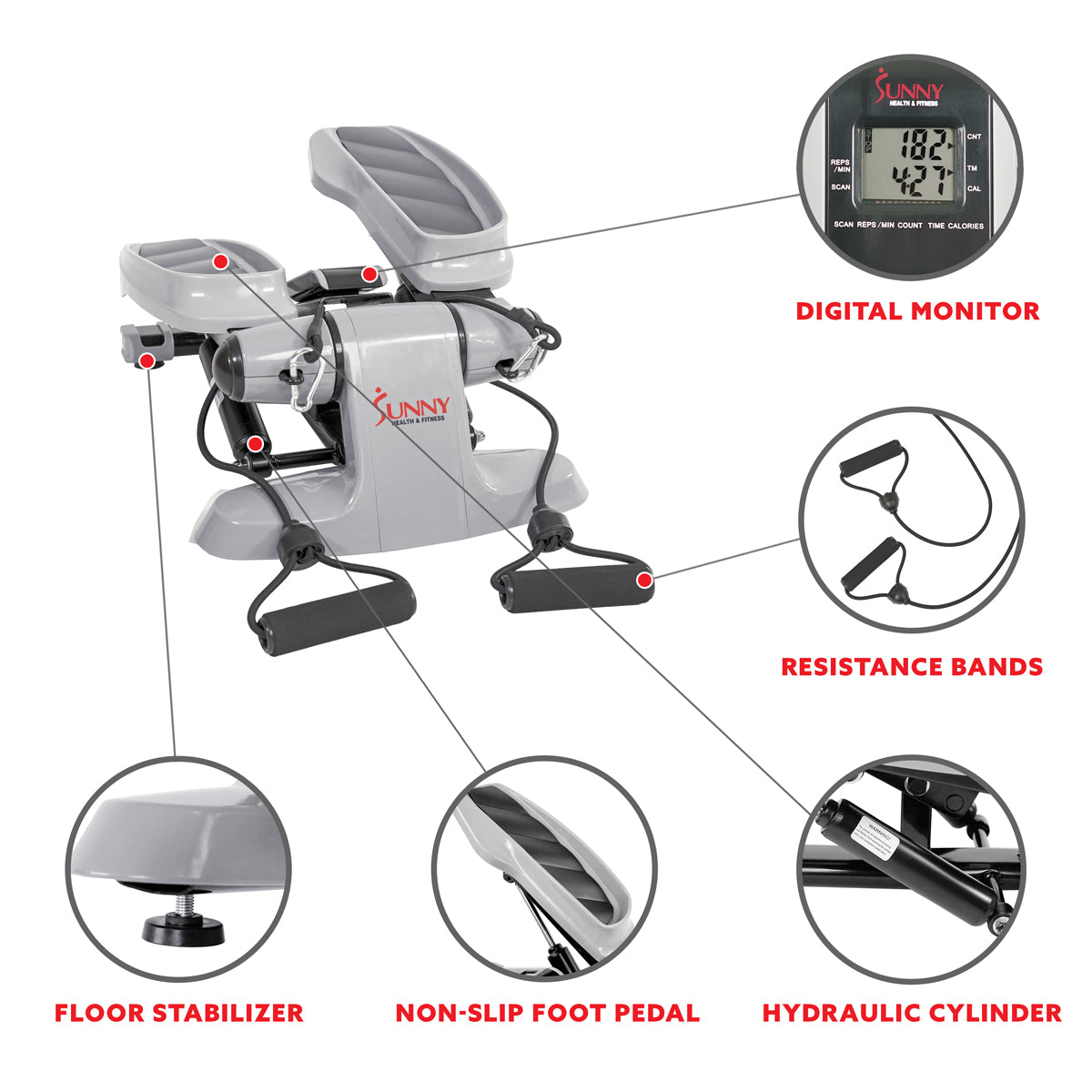  Versa Stepper Exercise Machine Step, Wide Non-Slip Pedals w/ Resistance Bands and LCD Monitor、mySite、ghnorth