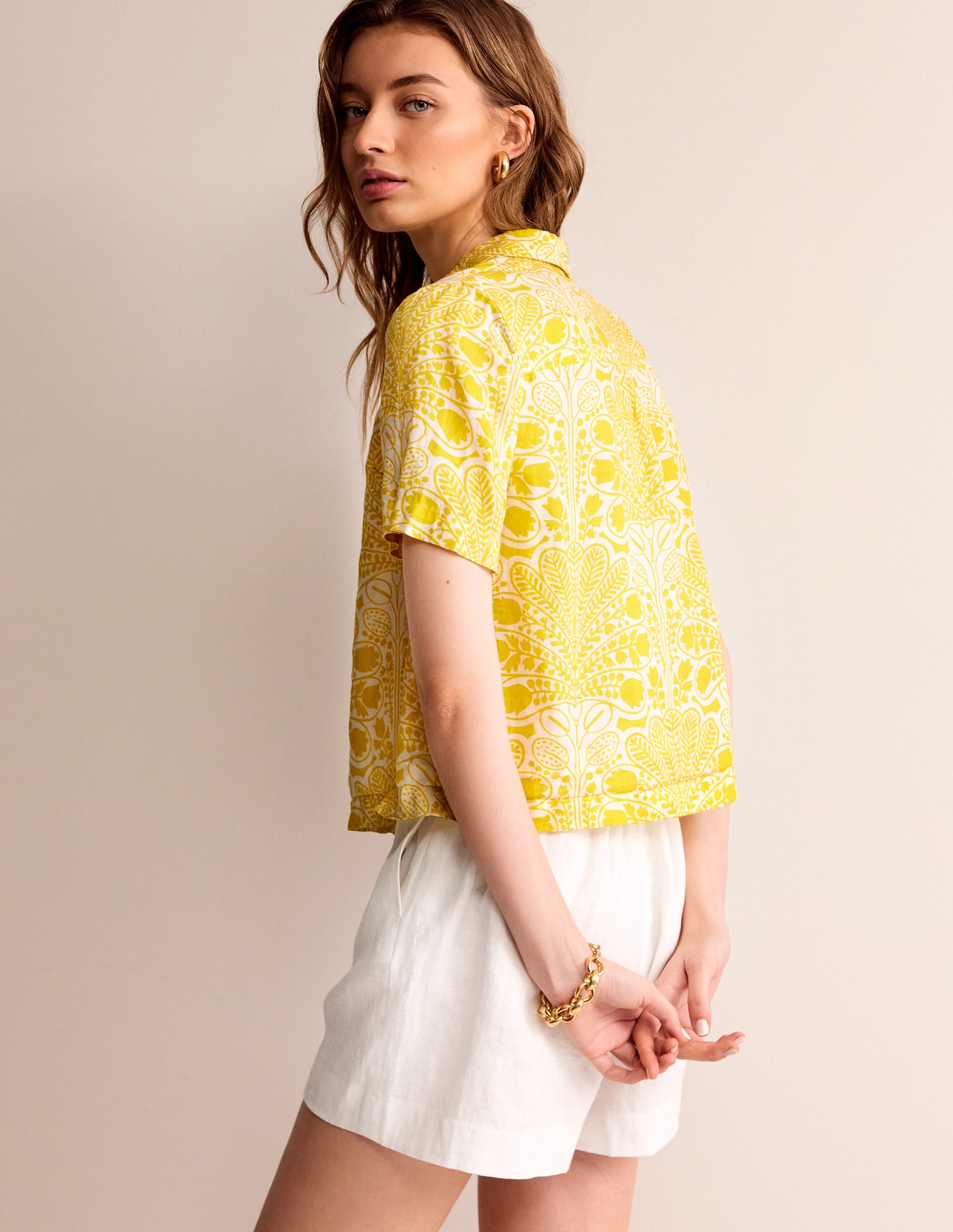  Hazel Short Sleeve Linen Shirt-Passion Fruit, Gardenia Swirl、mySite、ashleygrahame