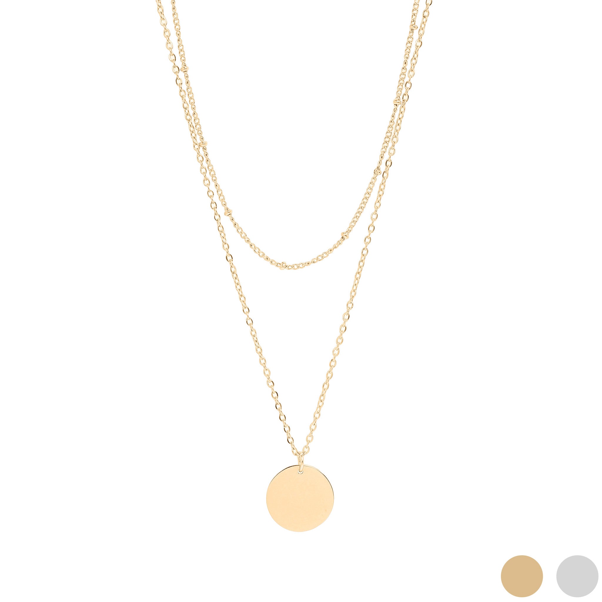18K Gold PVD Stainless Steel Loop and Satellite Chain Blank Disk Layered Necklace / CHN0001、mySite、dreamappss