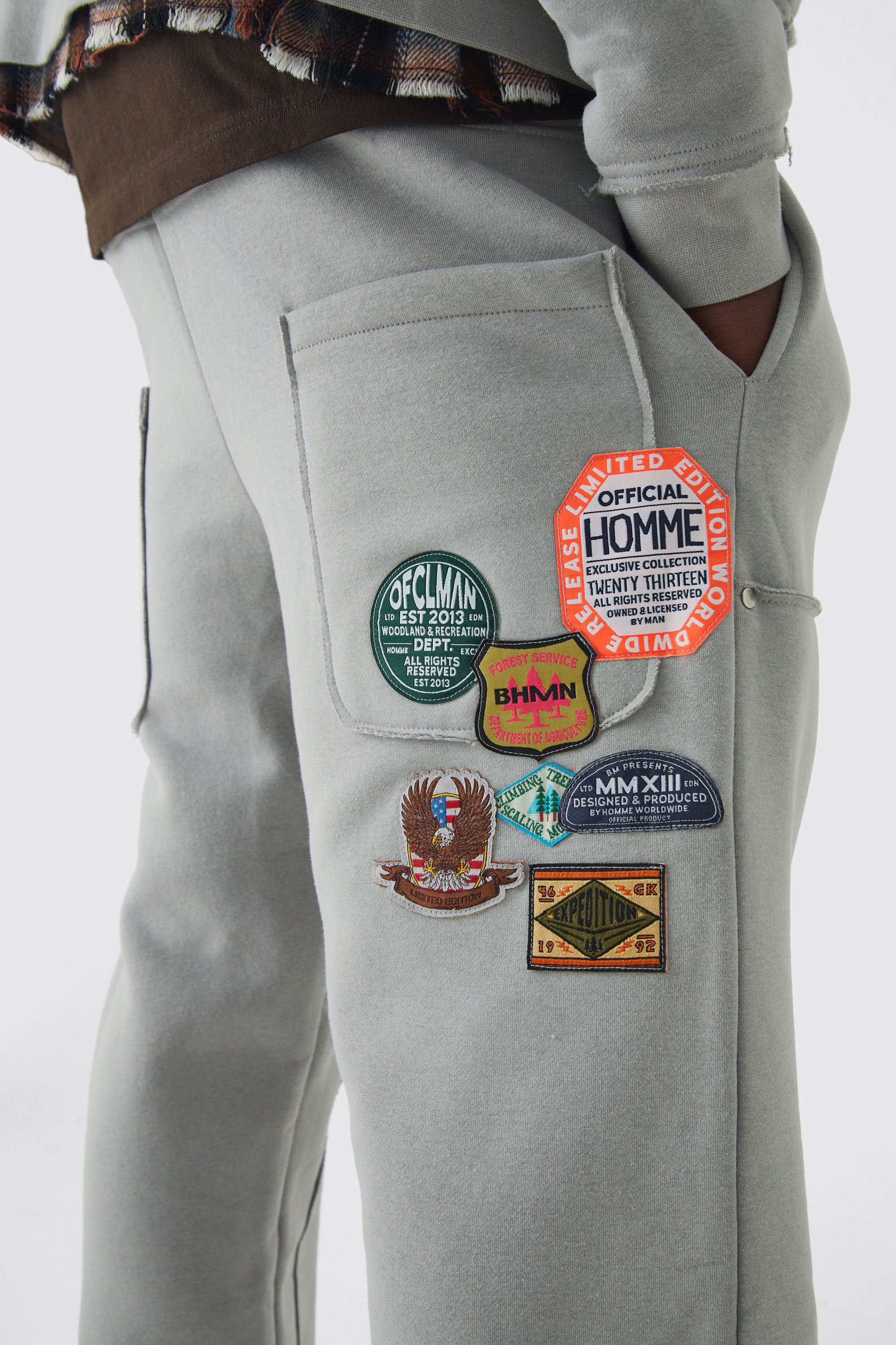  Boohooman Relaxed Applique Distressed Carpenter Brushbackk Joggers Charcoal Grey、mySite、justintrudeaud