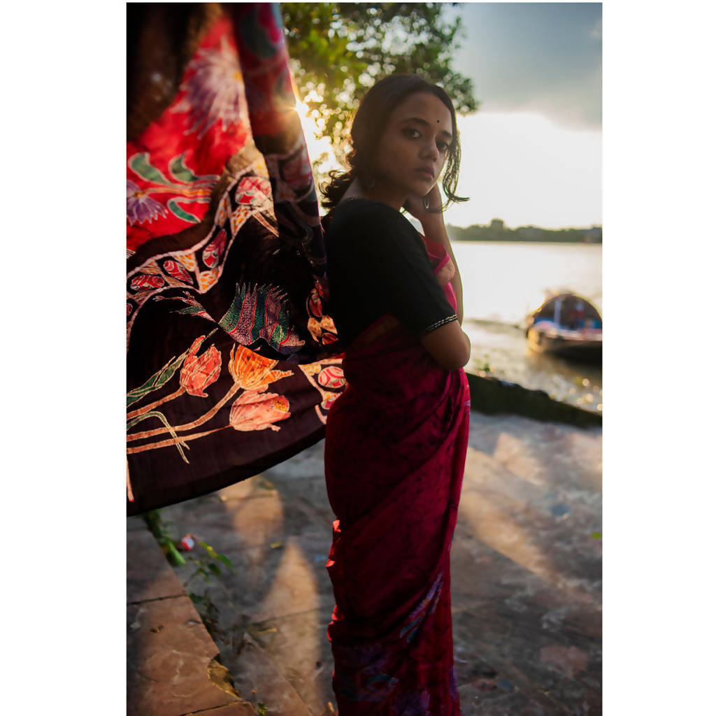 Festive Wear | Maheshwari Cotton Silk Batik Saree | Pink、mySite、camillekostekn