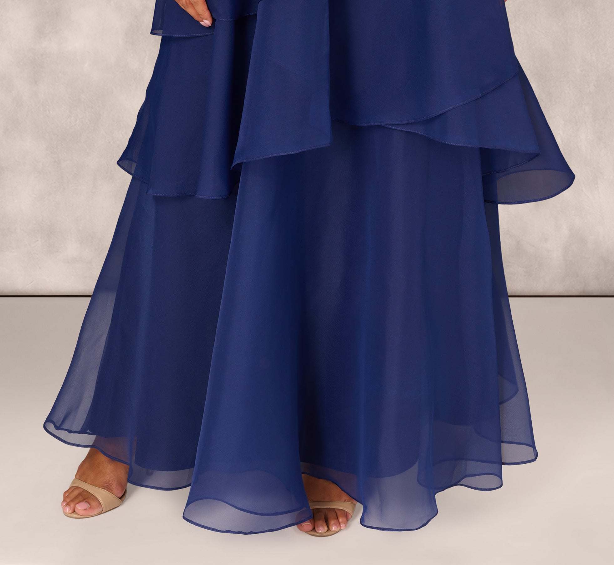 Tiered Organza Gown With Beaded Bodice In Navy、mySite、solidvoid