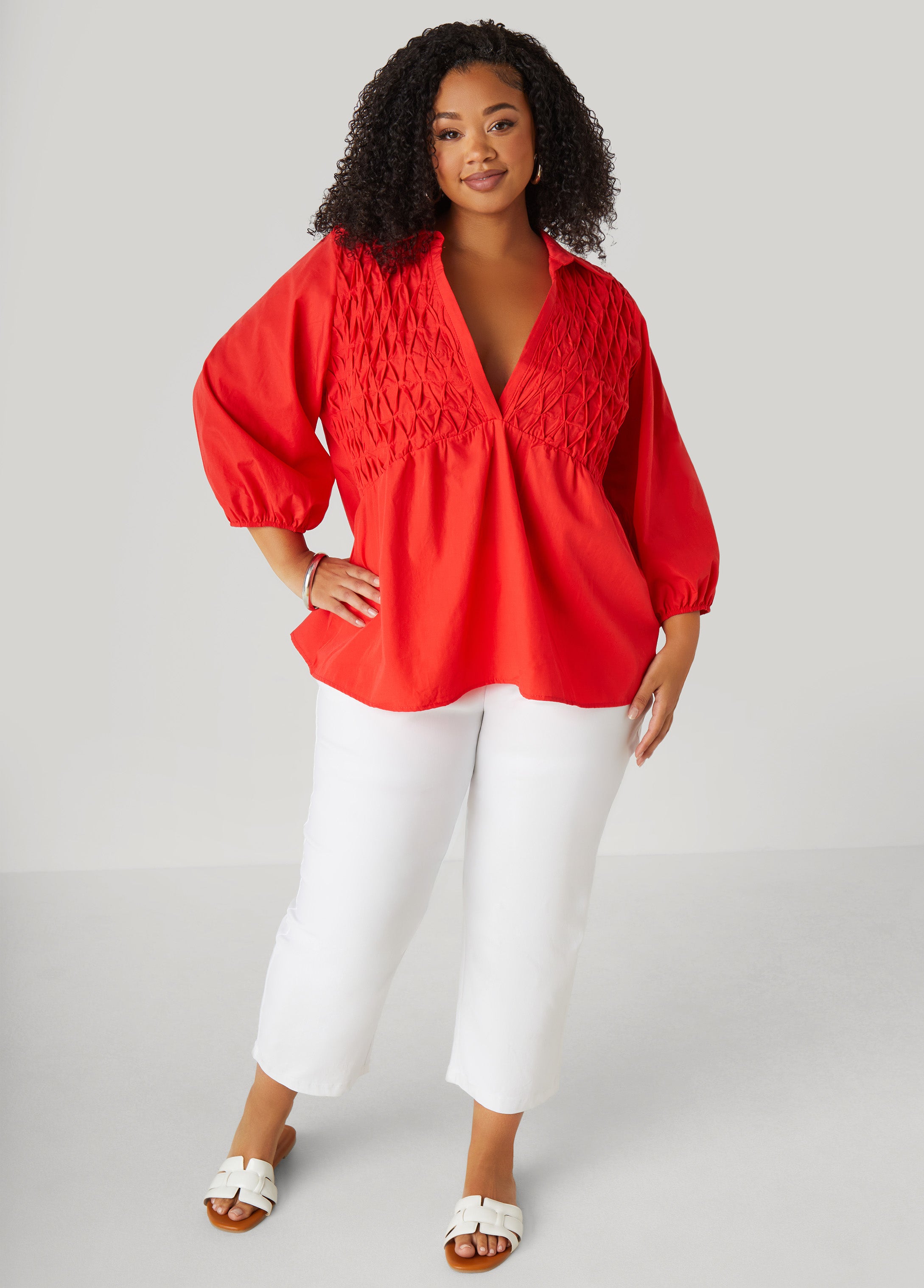 Smocked Cotton Blend Blouse、mySite、bengalsvssteelers