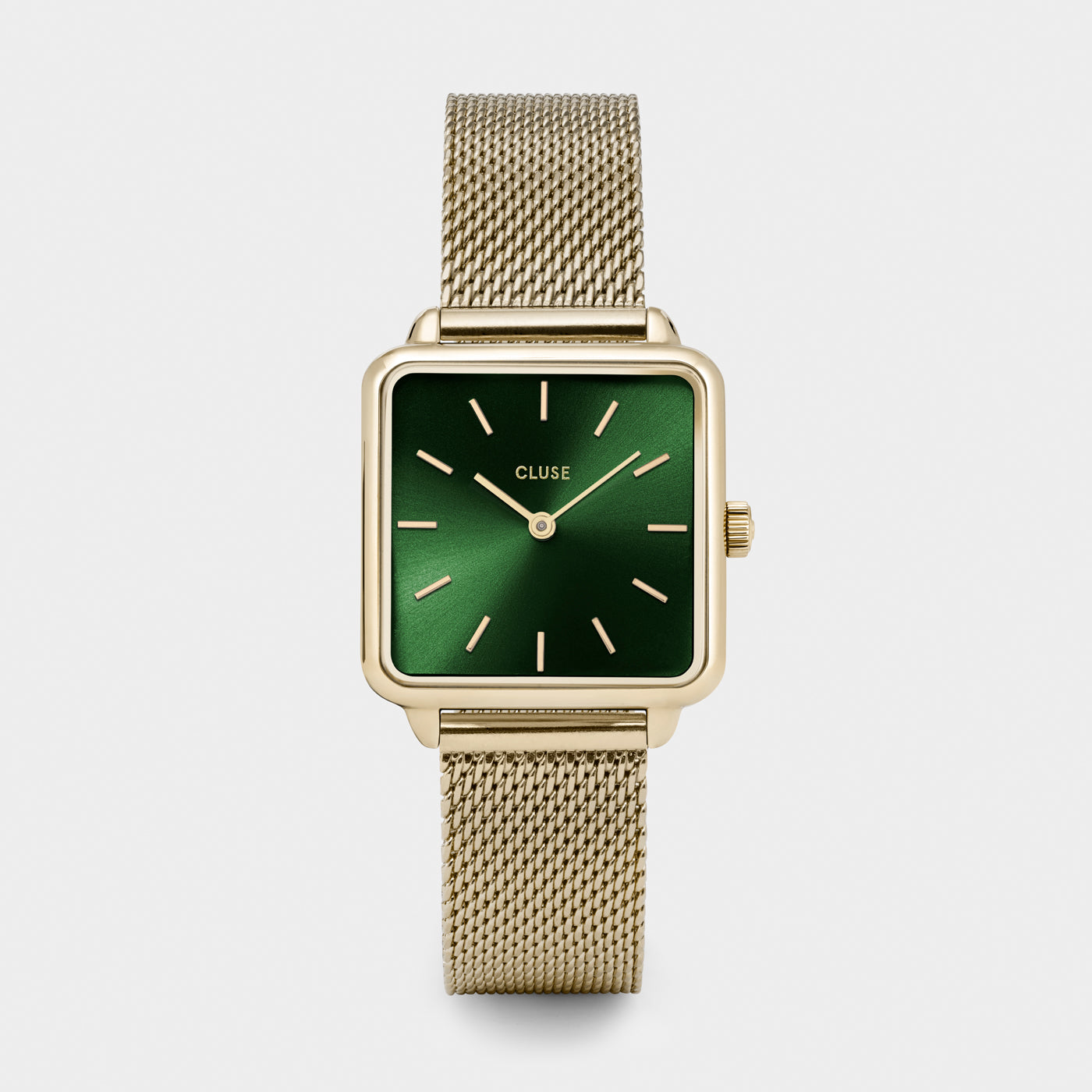  Giftbox La Tétragone Watch Mesh, Green & Chain Bracelet Daisy, Gold Colour