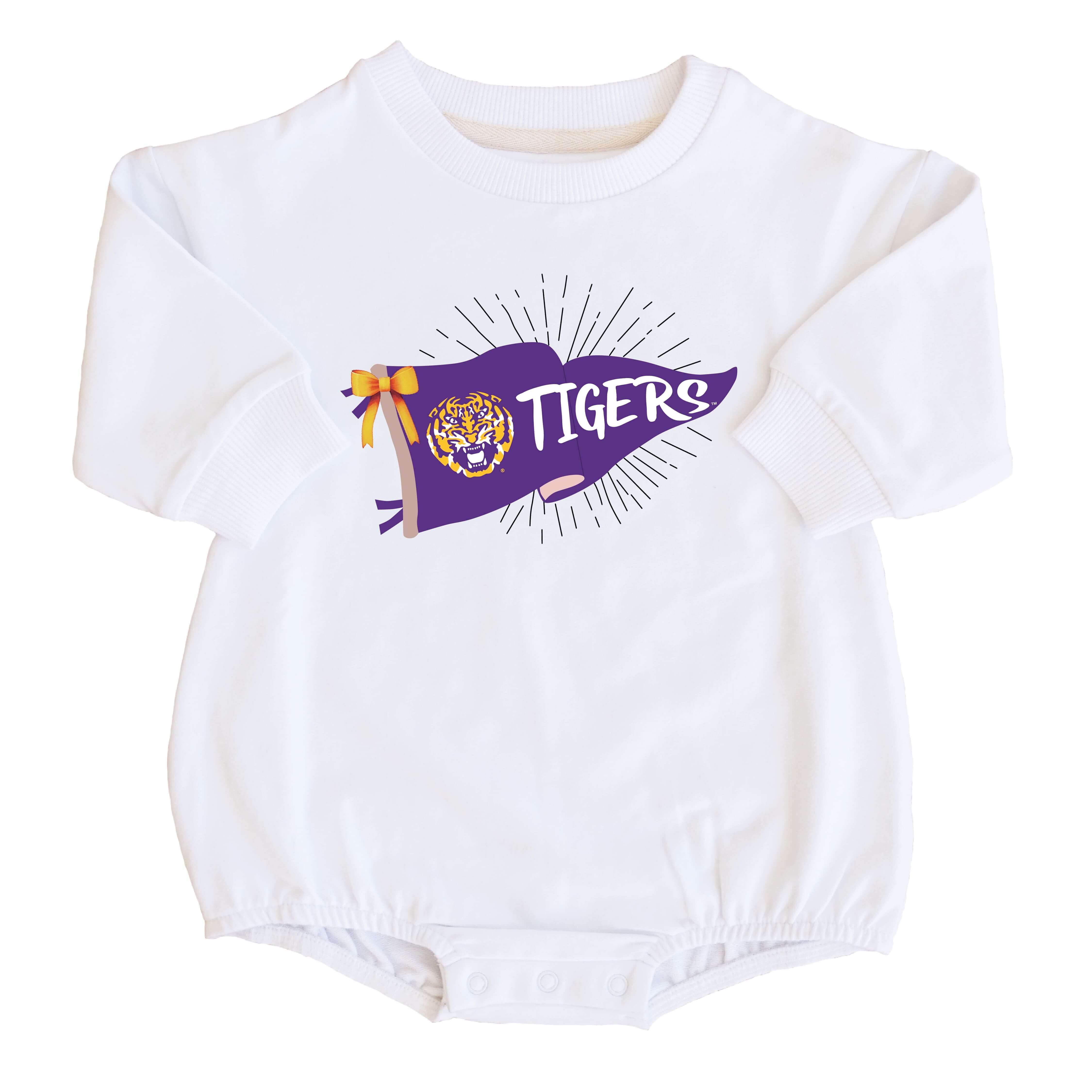  Louisiana State University | Footballs & Bows Graphic Sweatshirt Bubble Romper、mySite、layawaytickets