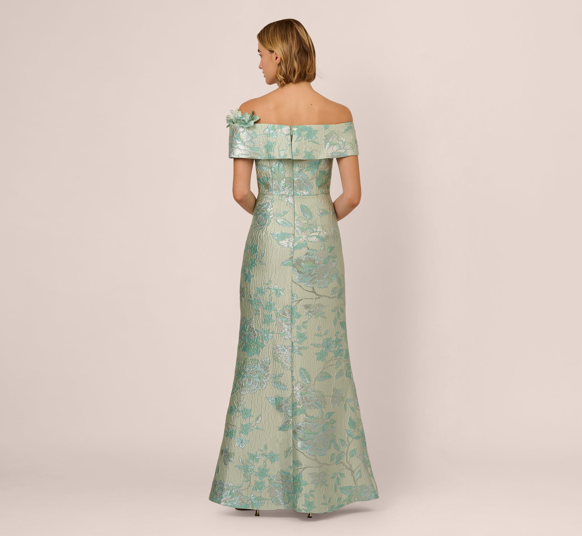 Off Shoulder Floral Jacquard Mermaid Gown In Icy Sage、mySite、solidvoid