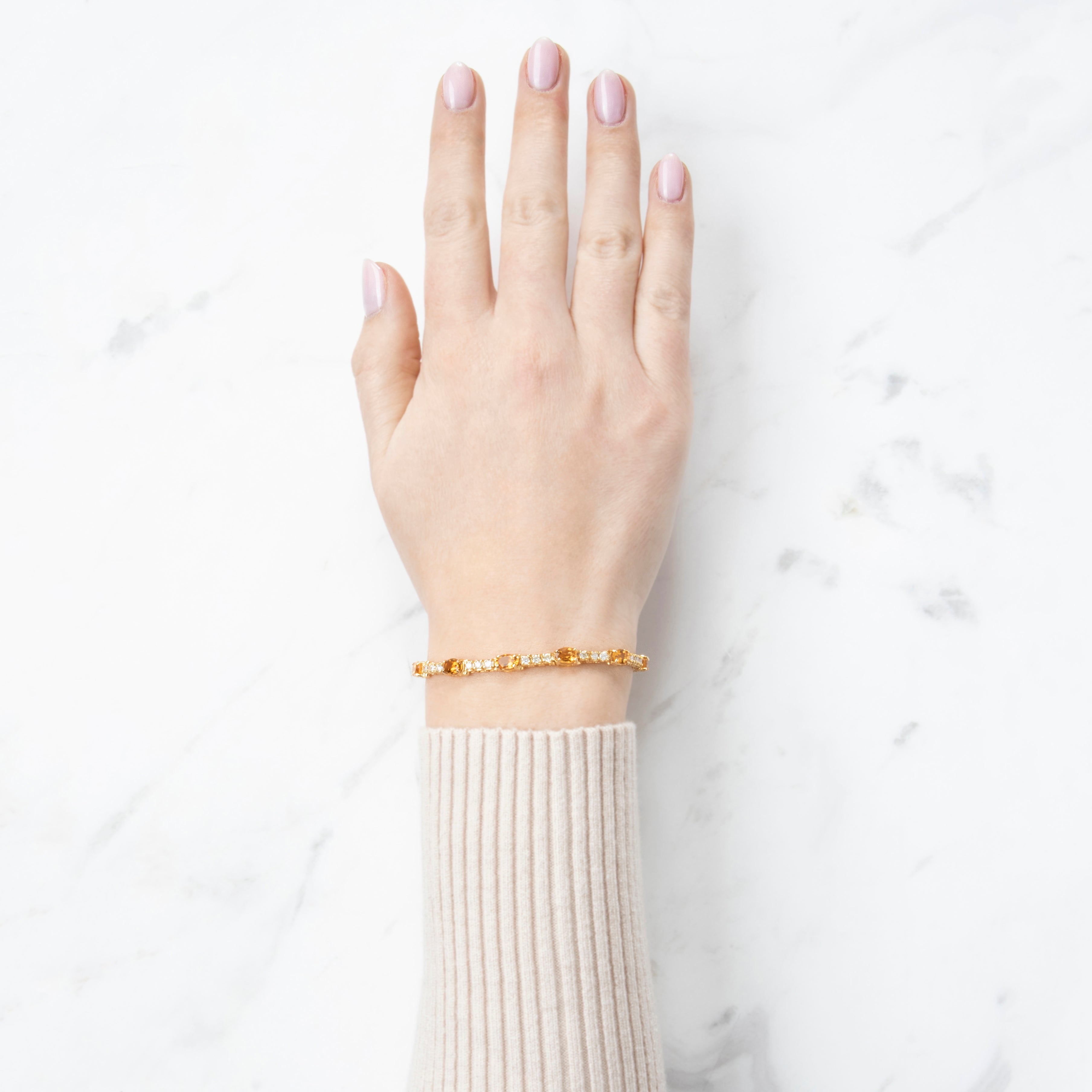 Vintage 14k Yellow Gold 5.98cttw Citrine 1.36cttw Diamond Station Bracelet 7.25、mySite、hinf8tx79