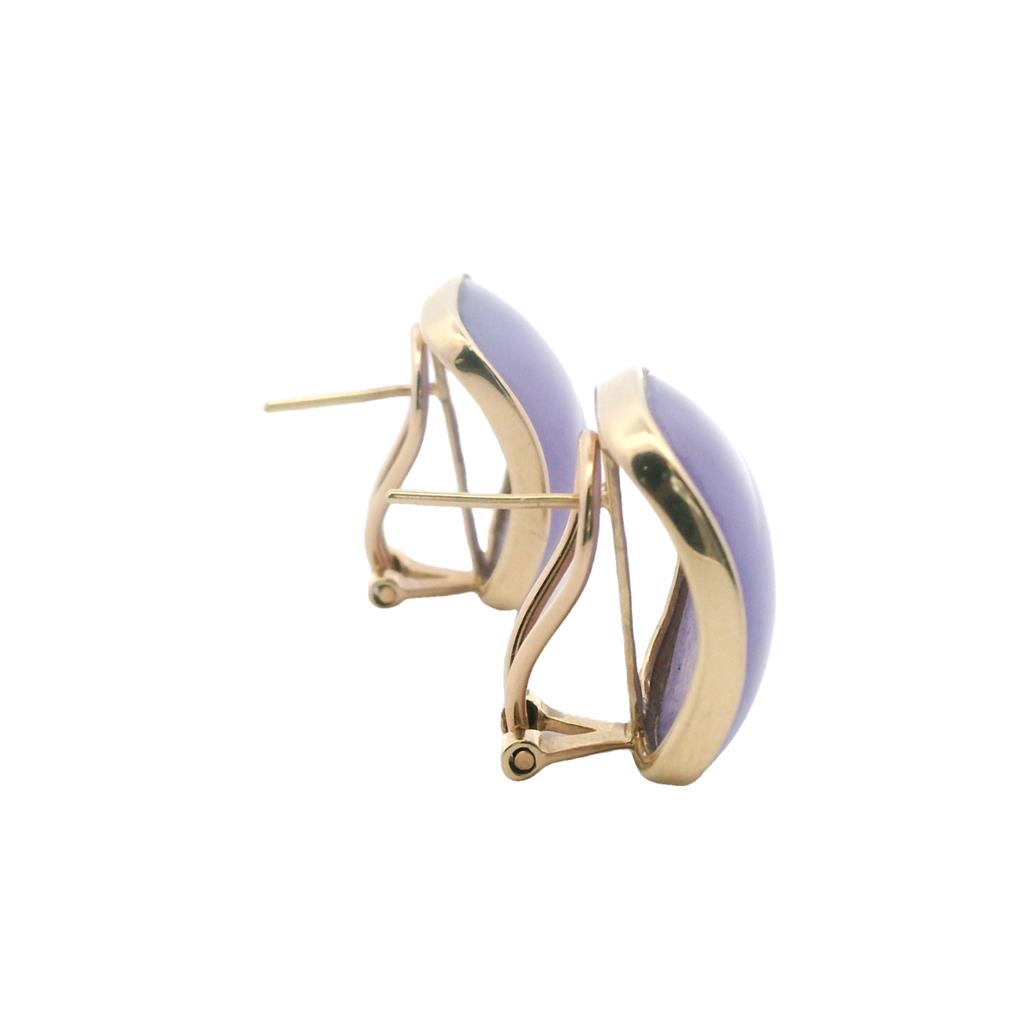  Estate 14K Yellow Gold Dyed Lavender Jadeite Stud Earrings