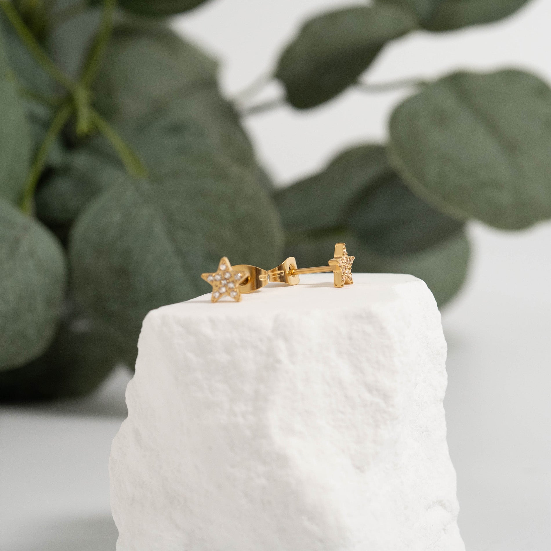 18K Gold PVD Stainless Steel Star Stud Pave Stone Earrings / ERJ0080、mySite、dreamappss