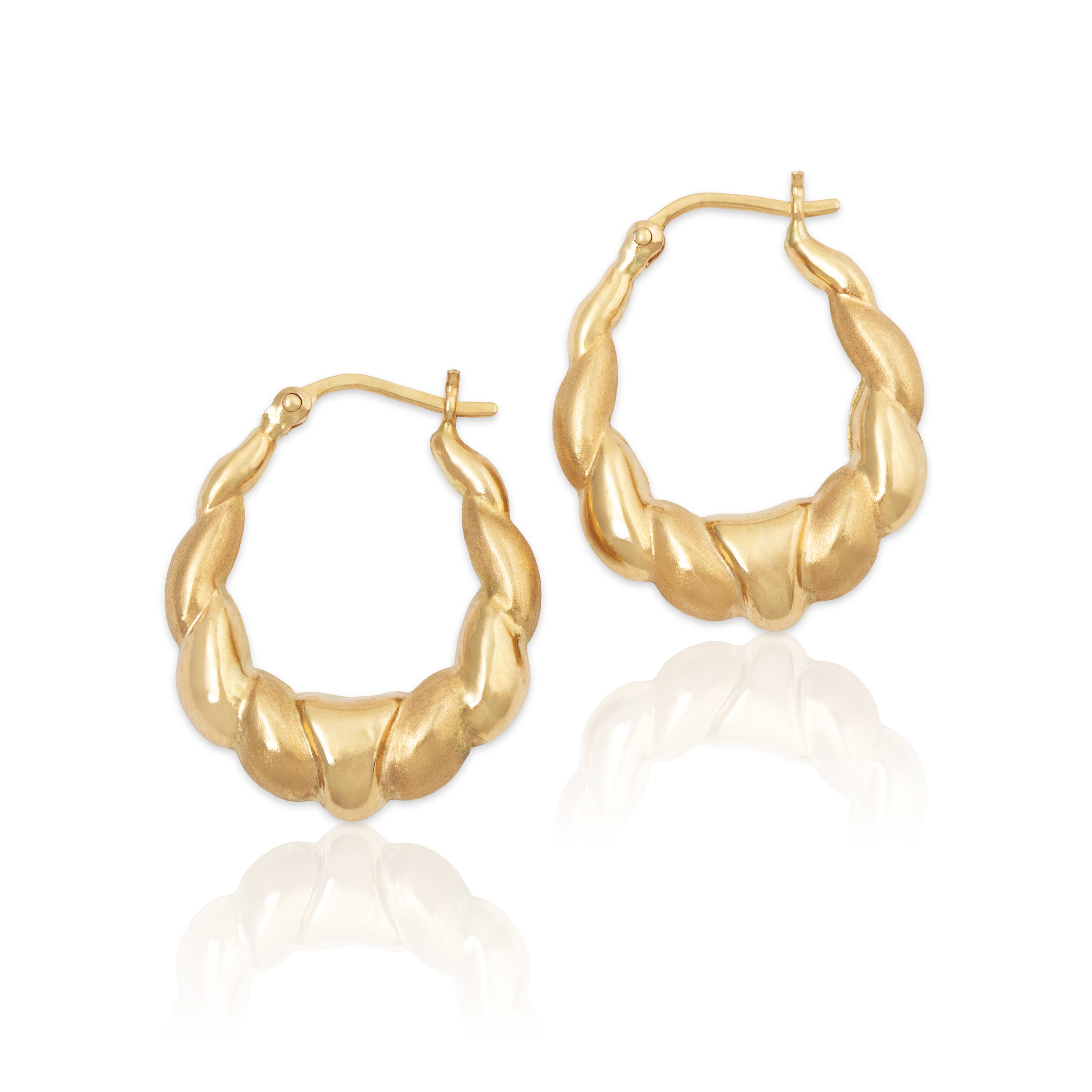 Vintage 14k Yellow Gold Puffy Dual-Texture Twists Hoop Earrings、mySite、hinf8tx79
