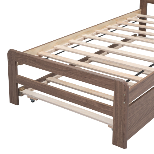 Modern Design Twin Size Platform Bed Frame with 2 Drawers for Walnut Color、、xpatfood