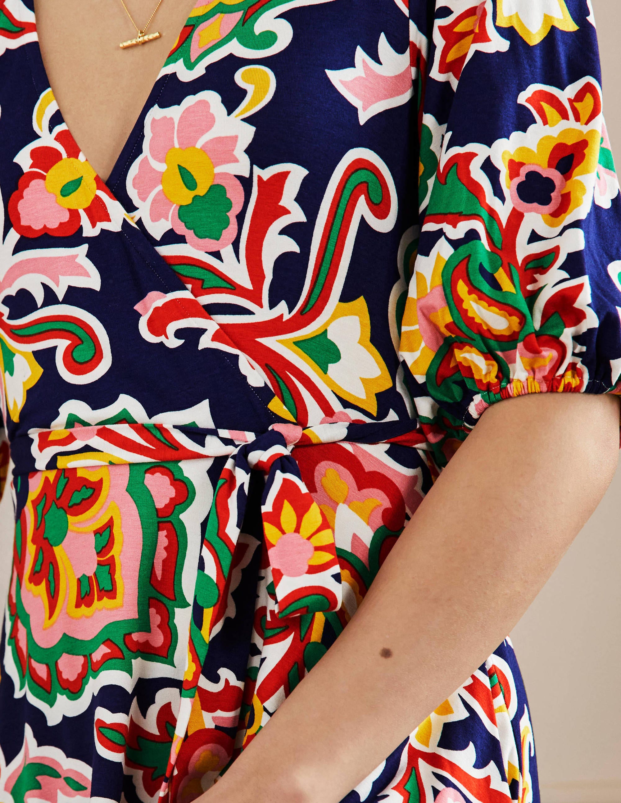  Fixed Wrap Jersey Maxi Dress-Midnight Ocean, Blooms、mySite、ashleygrahame