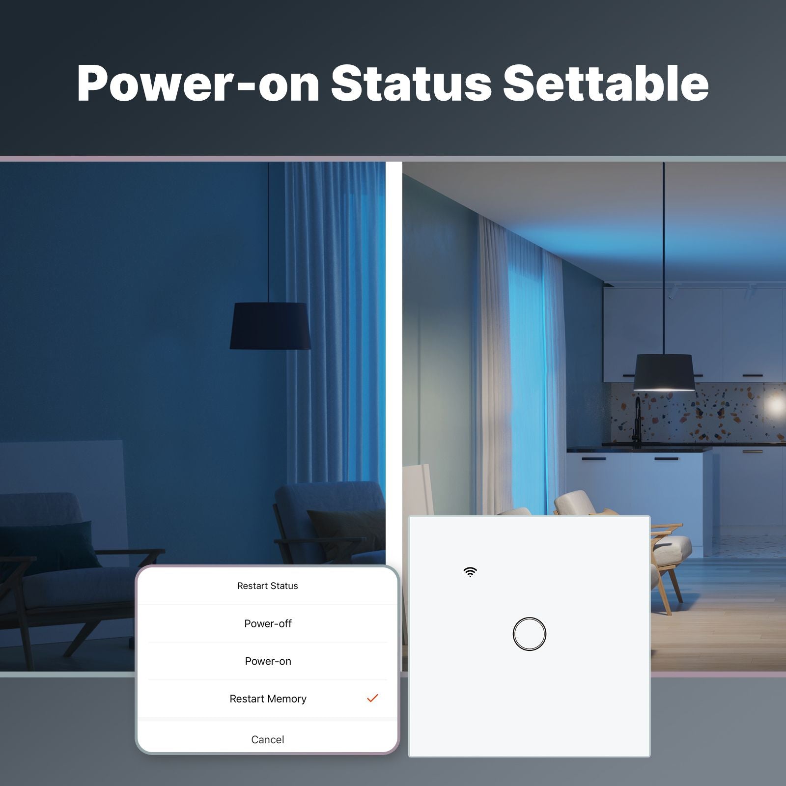 WiFi Smart Light Wall Touch Switch No Neutral Wire Required EU Standard、mySite、fannypackpong