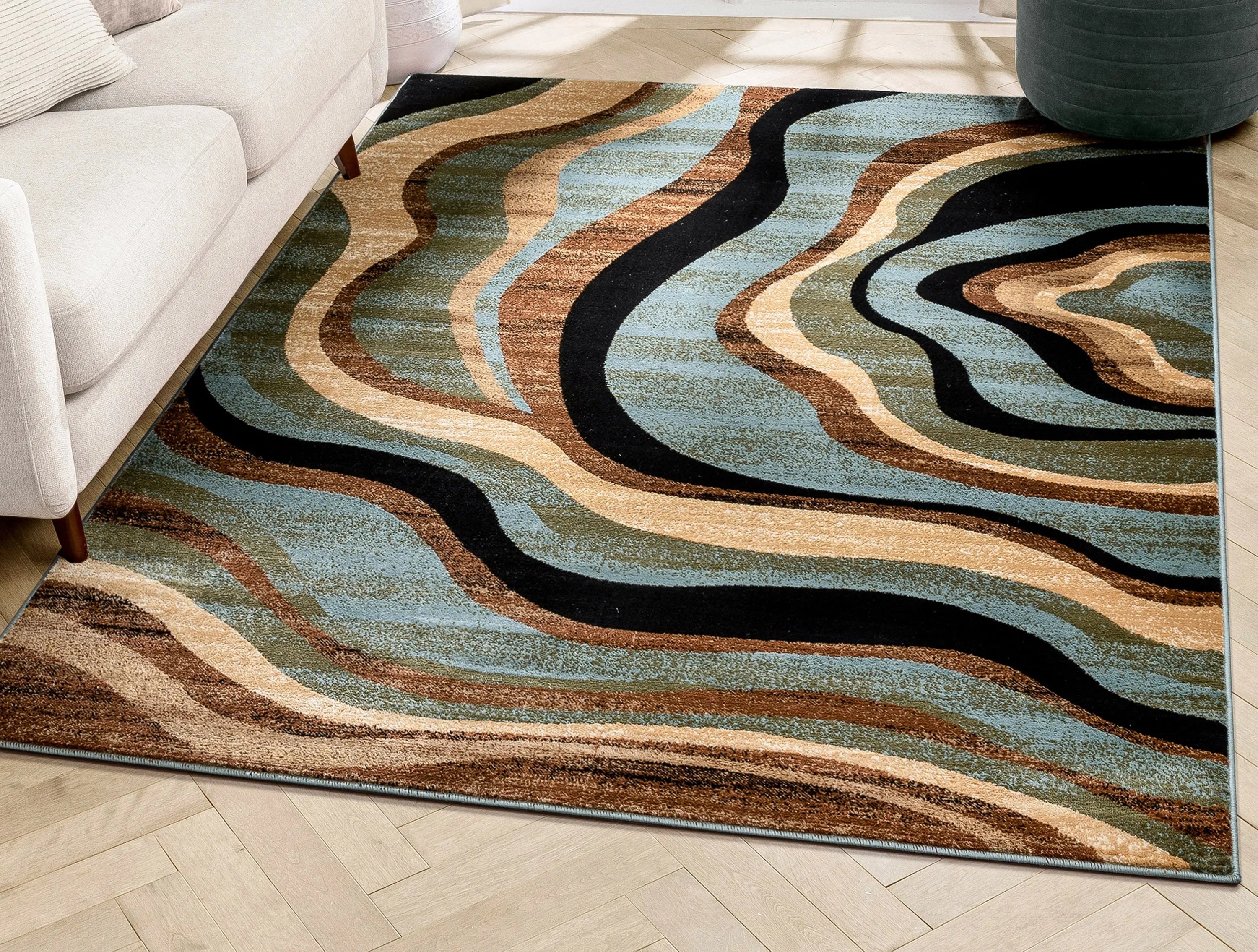 Nirvana Waves Multi Blue Modern Rug、mySite、gigharbornorthrealestate