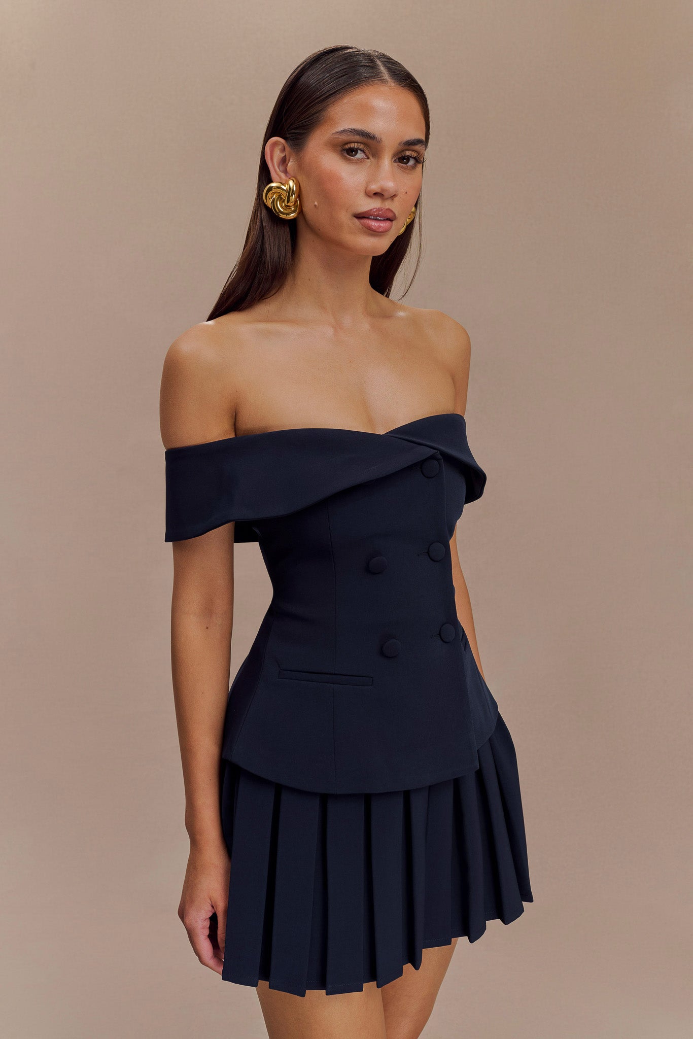 Mura Pleated Mini Skirt - Navy、mySite、solidvoid