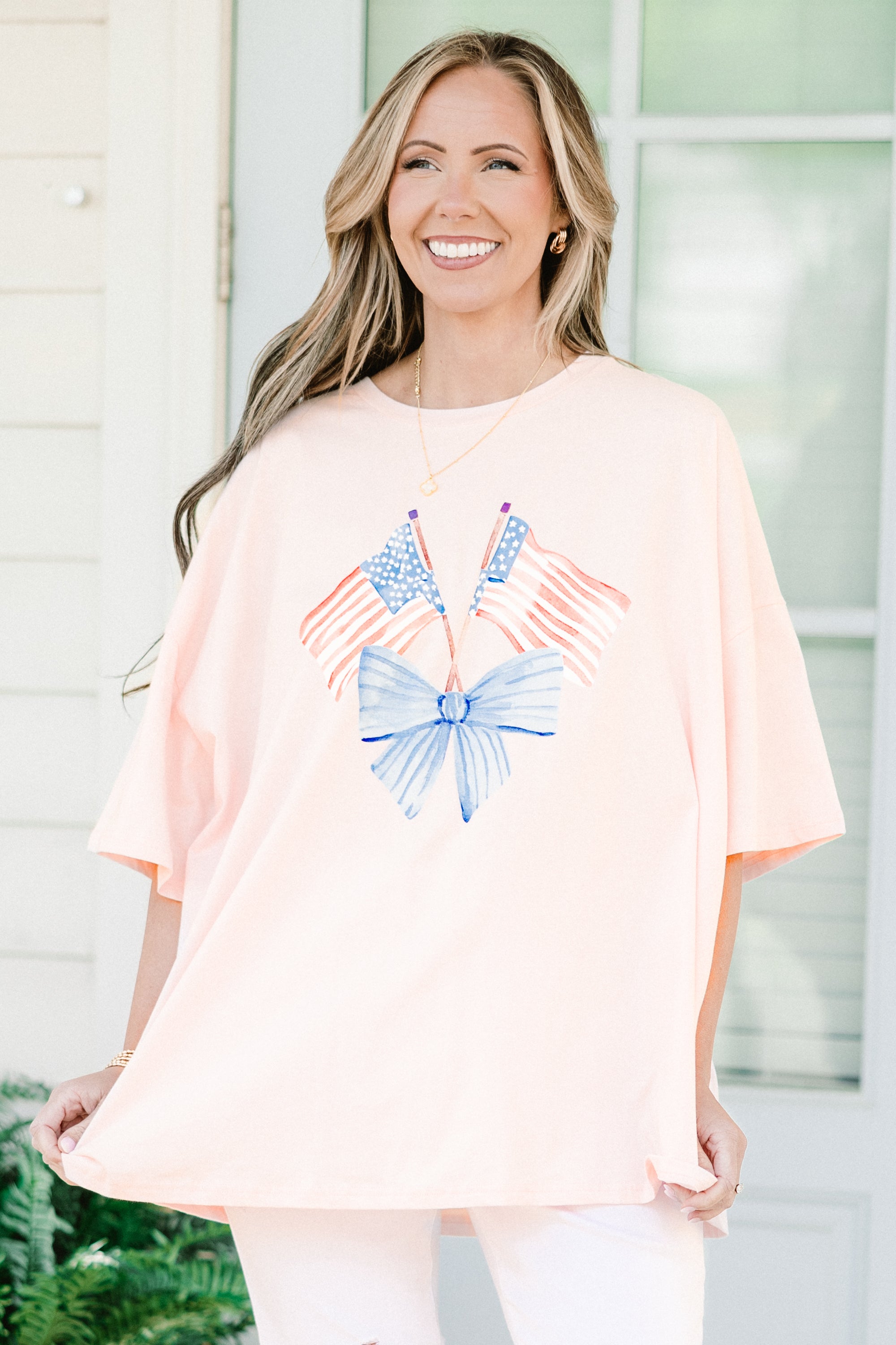  Pretty in Red, White and Blue Boyfriend Tee, Cream Pink、mySite、justintrudeaud