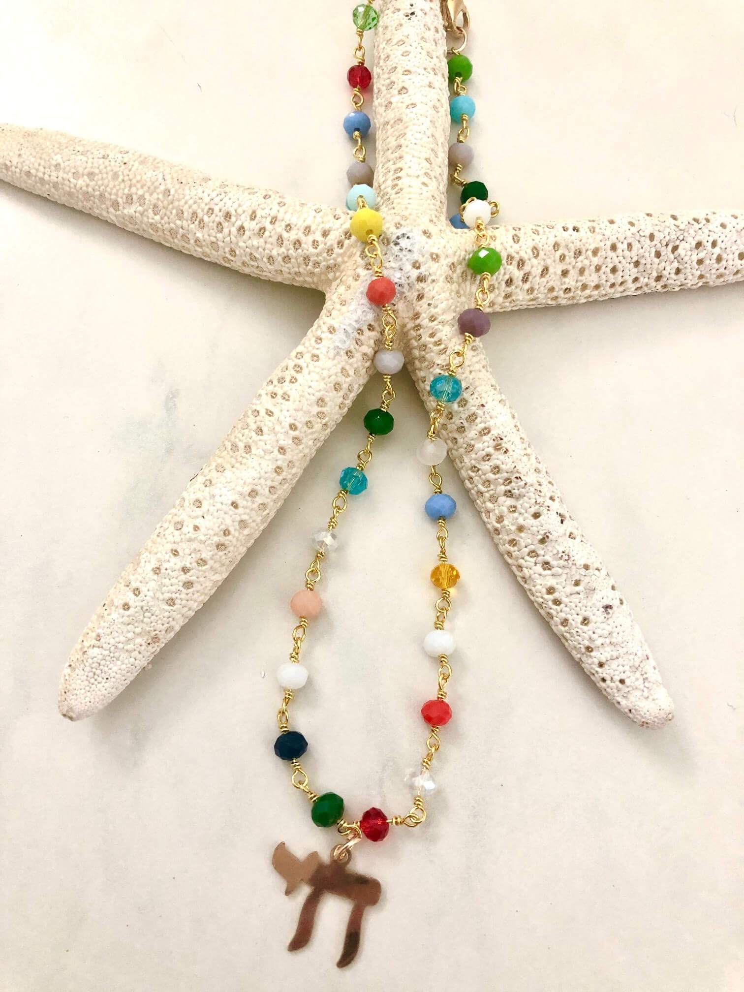 Happy Life Rainbow Crystal Gold Chai Necklace、mySite、topwebapps