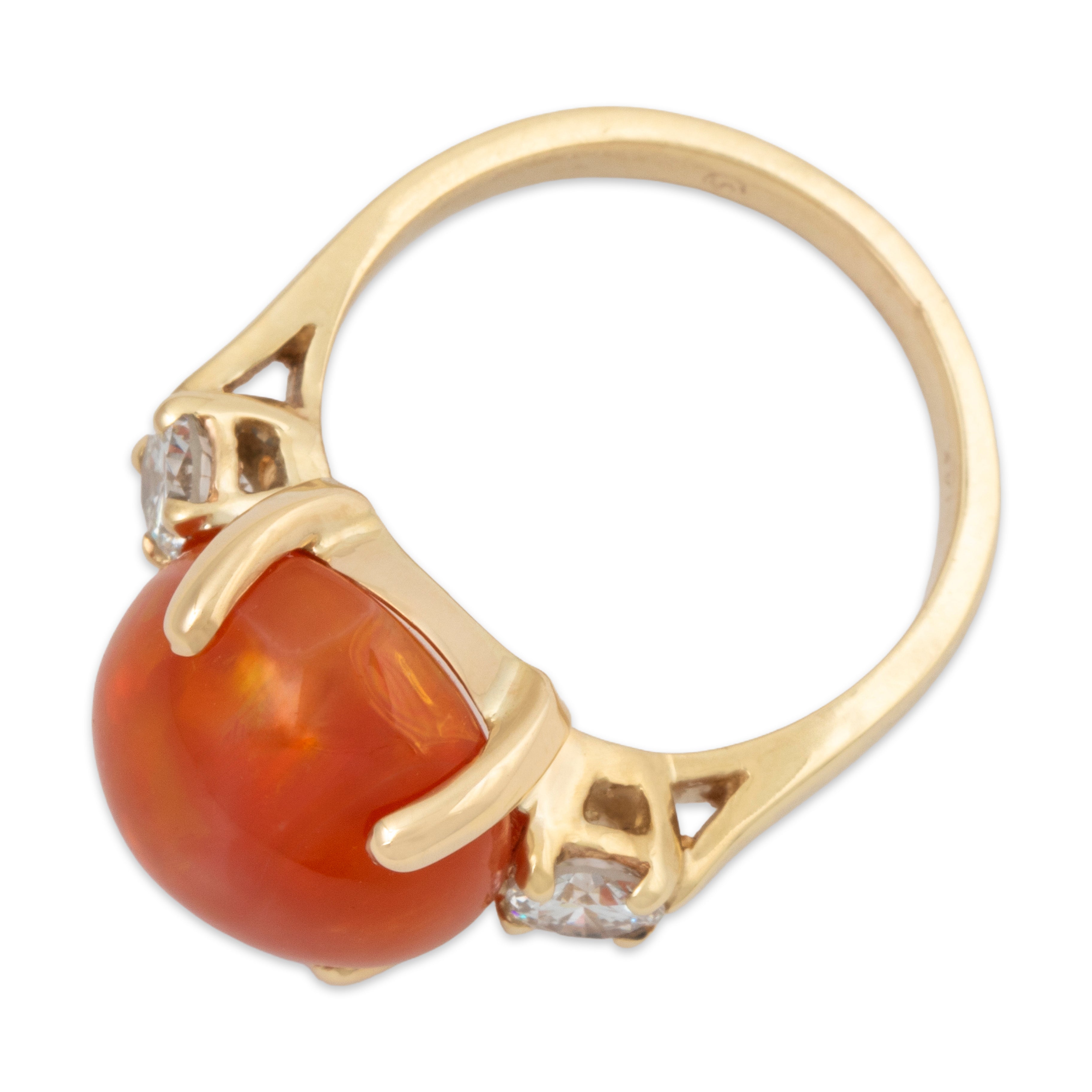 Vintage 14k Yellow Gold 6.6ct Fire Opal .46cttw Diamond Glowing Cabochon Ring、mySite、hinf8tx79
