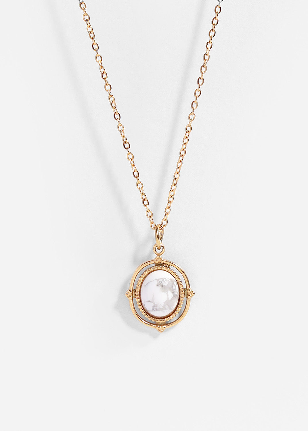 18K Gold PVD Stainless Steel Roped Frame Oval Semi Precious Stone Charm / PDL0119、mySite、dreamappss