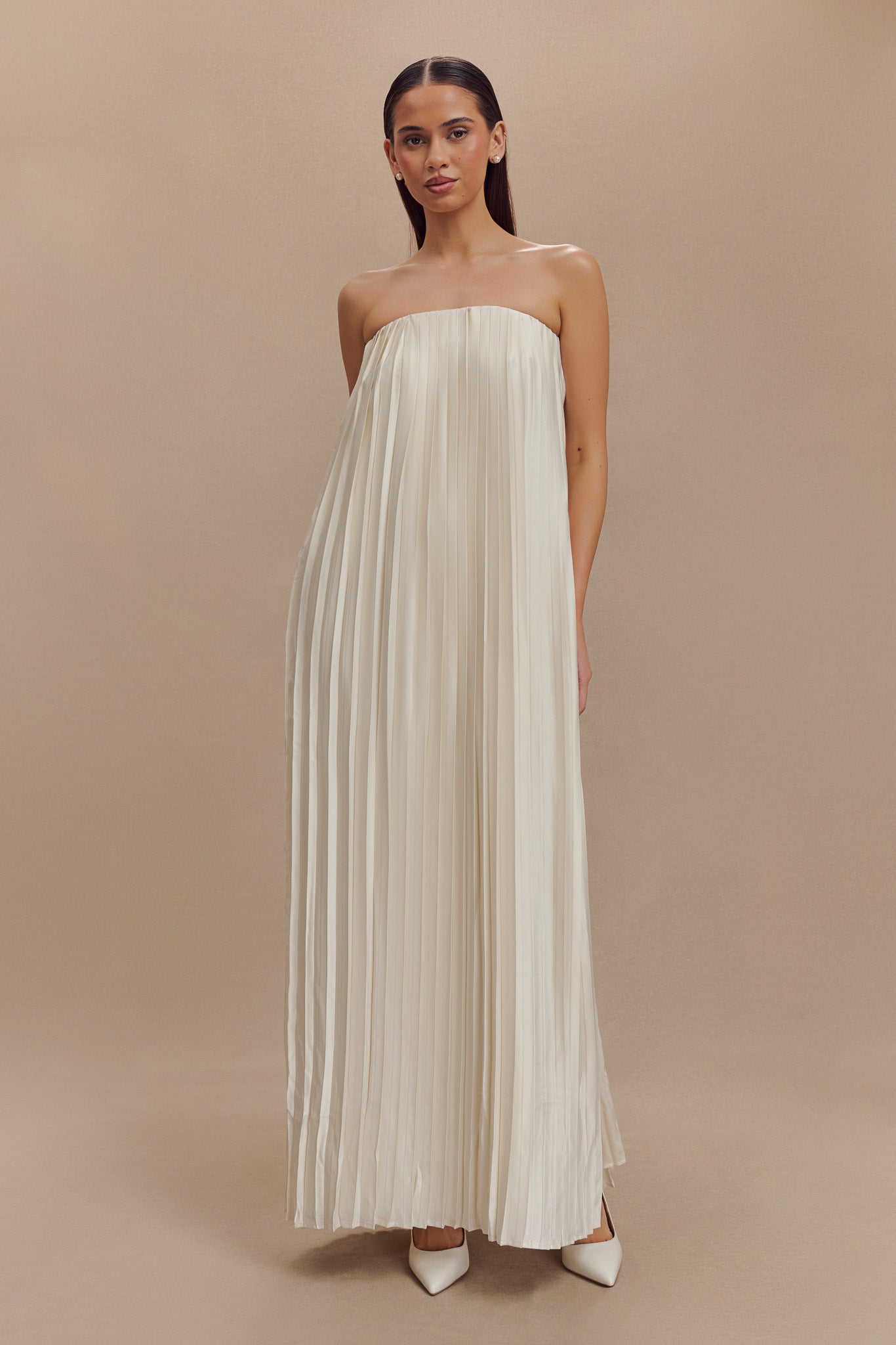 Myrah Plisse Strapless Maxi Dress - Ivory、mySite、solidvoid
