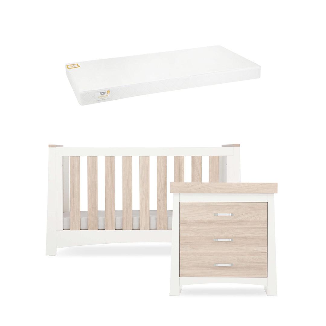  CuddleCo Ada 2 Piece Set 3-Drawer Dresser Cot Bed - White/Ash、mySite、merchandisen