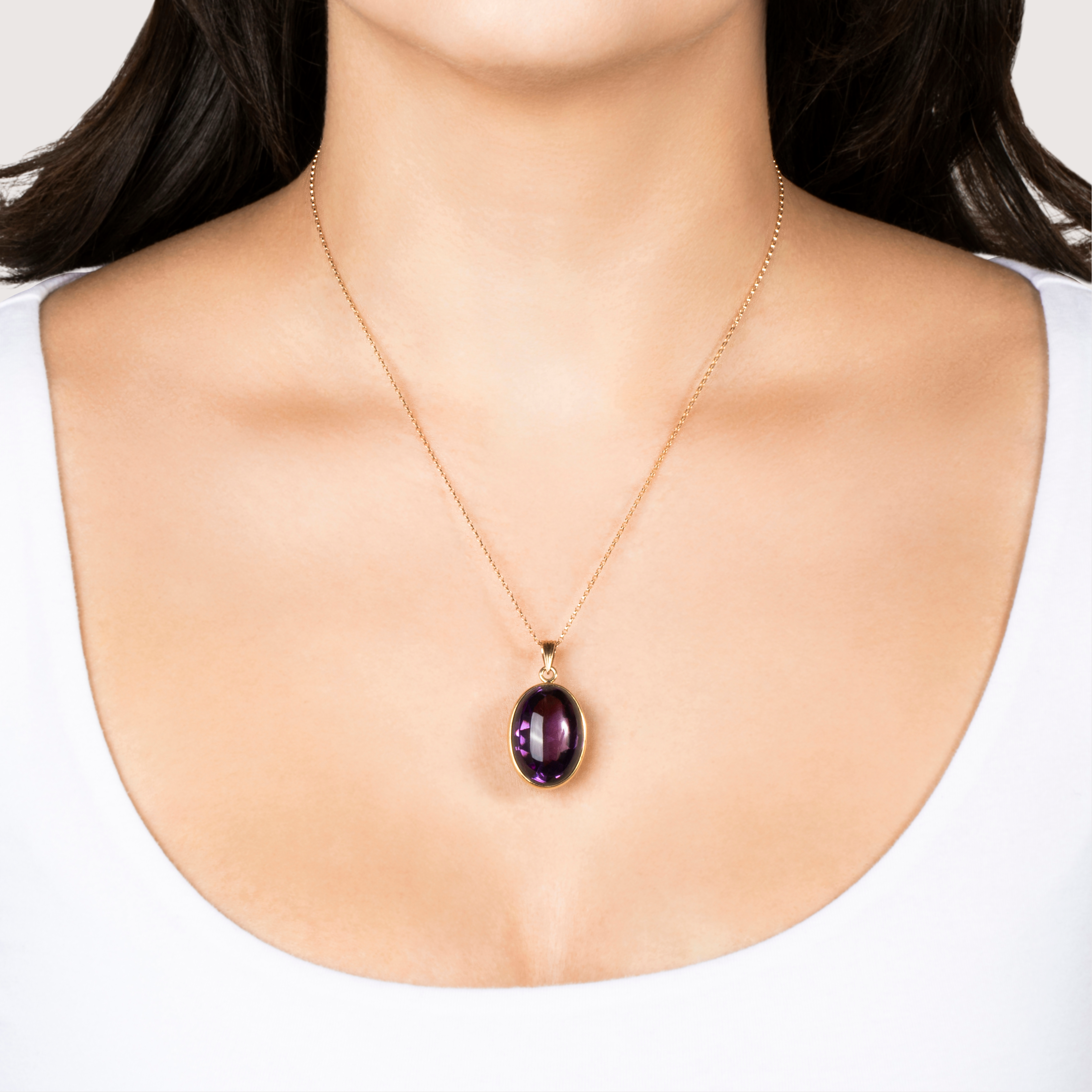 Vintage Large 18k Yellow Gold 32.57ct Cabochon Amethyst Glowing Oval Orb Pendant、mySite、hinf8tx79